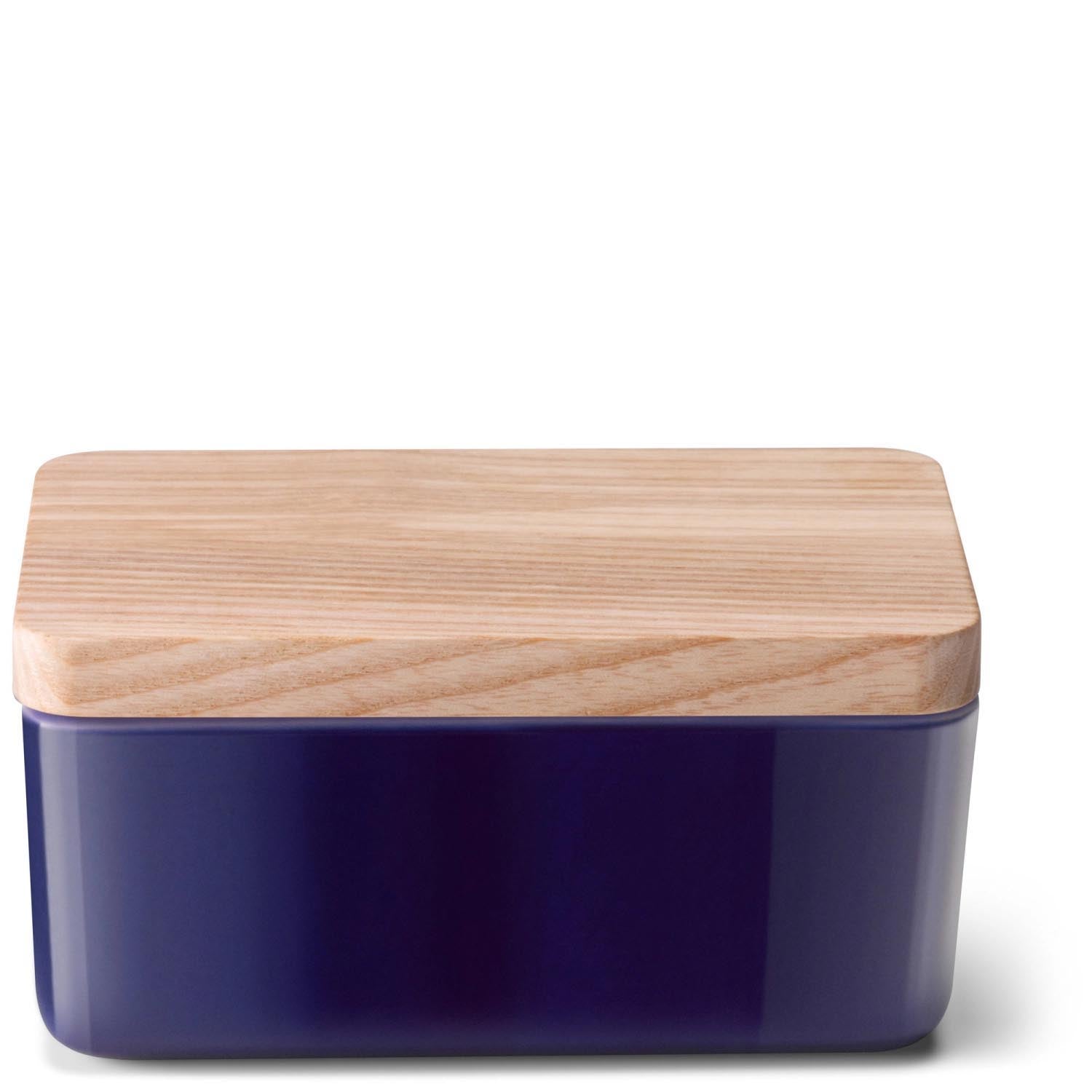 Elegante Butterdose aus Glas mit Eschenholzdeckel in Kobaltblau, 14 cm, von LSA. Perfekt für stilvolles Servieren.