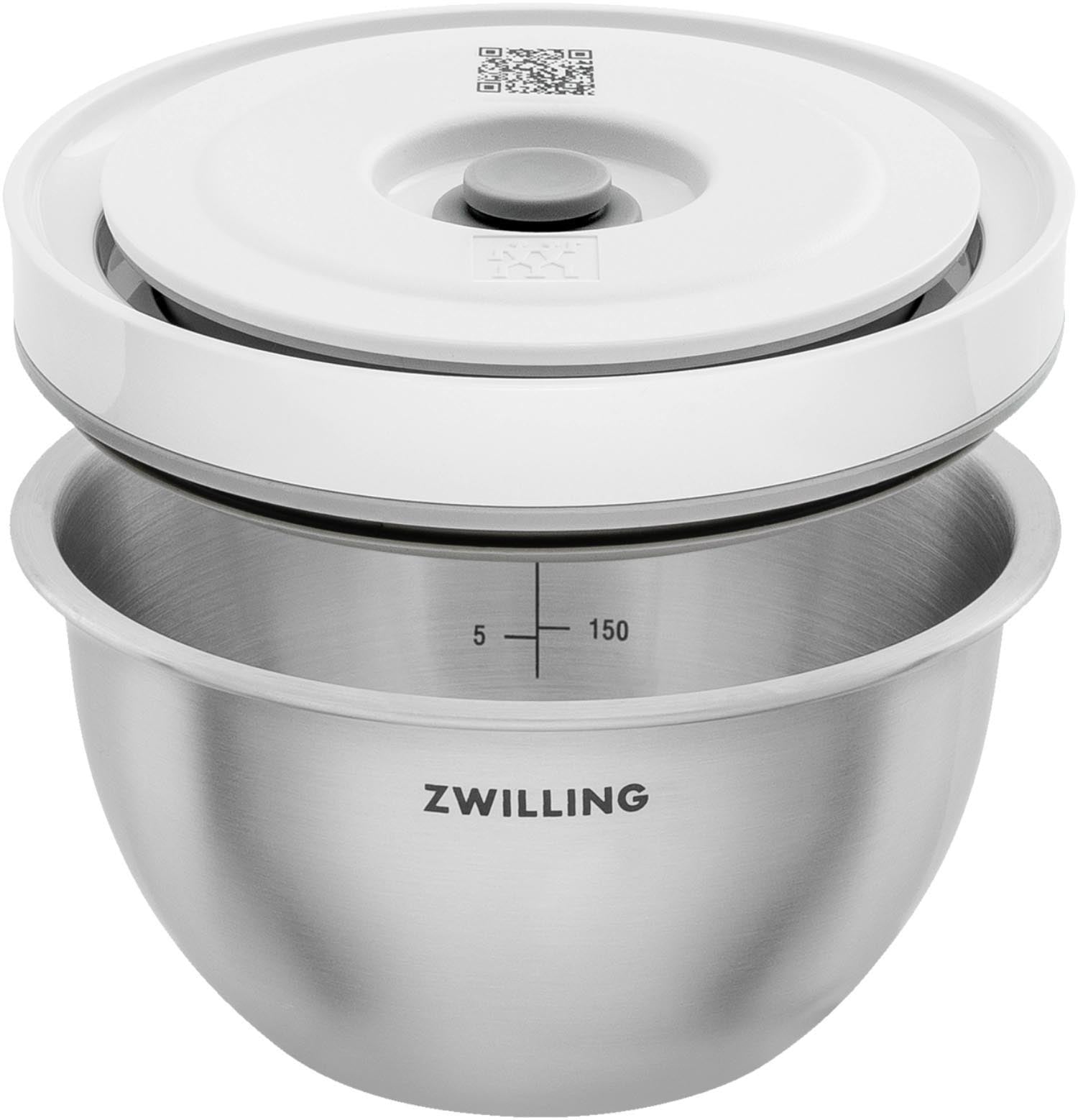 Zwilling Fresh & Save Vakuumschüssel S aus Edelstahl: Perfekt für längere Frische und Geschmackserhalt dank moderner Vakuumtechnologie.