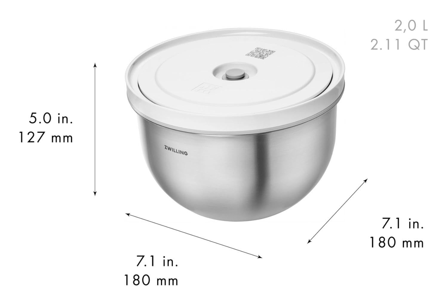 Zwilling Fresh & Save Edelstahl-Vakuumschüssel M: Stilvolle, luftdichte Aufbewahrung für frische Lebensmittel und modernes Design.