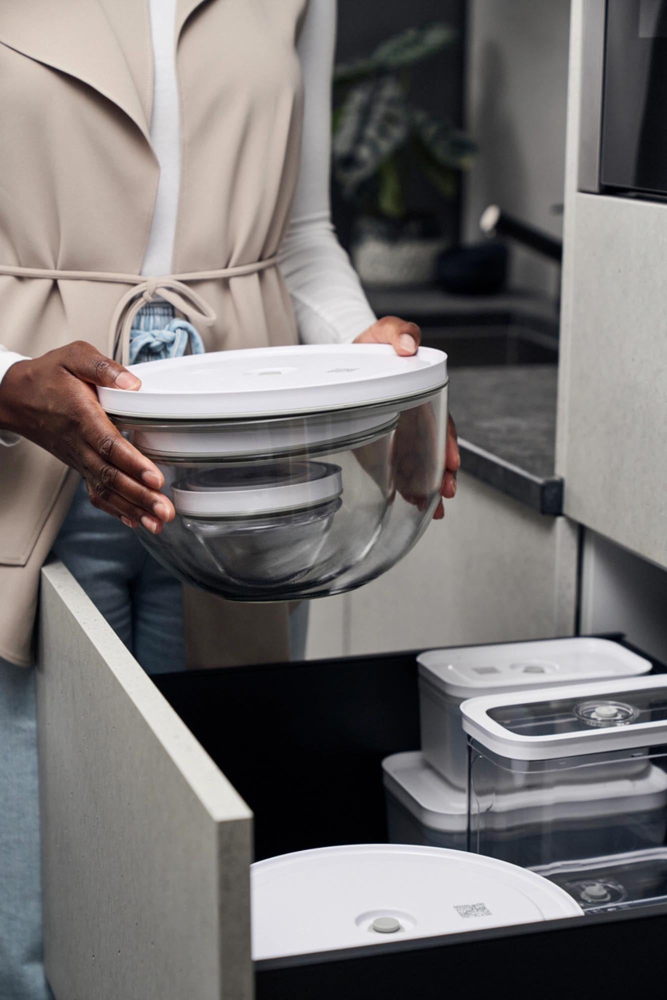 6-teiliges Zwilling Fresh & Save Set: Glas-Vakuumschüsseln für frische Aufbewahrung und nachhaltige Organisation in der Küche.