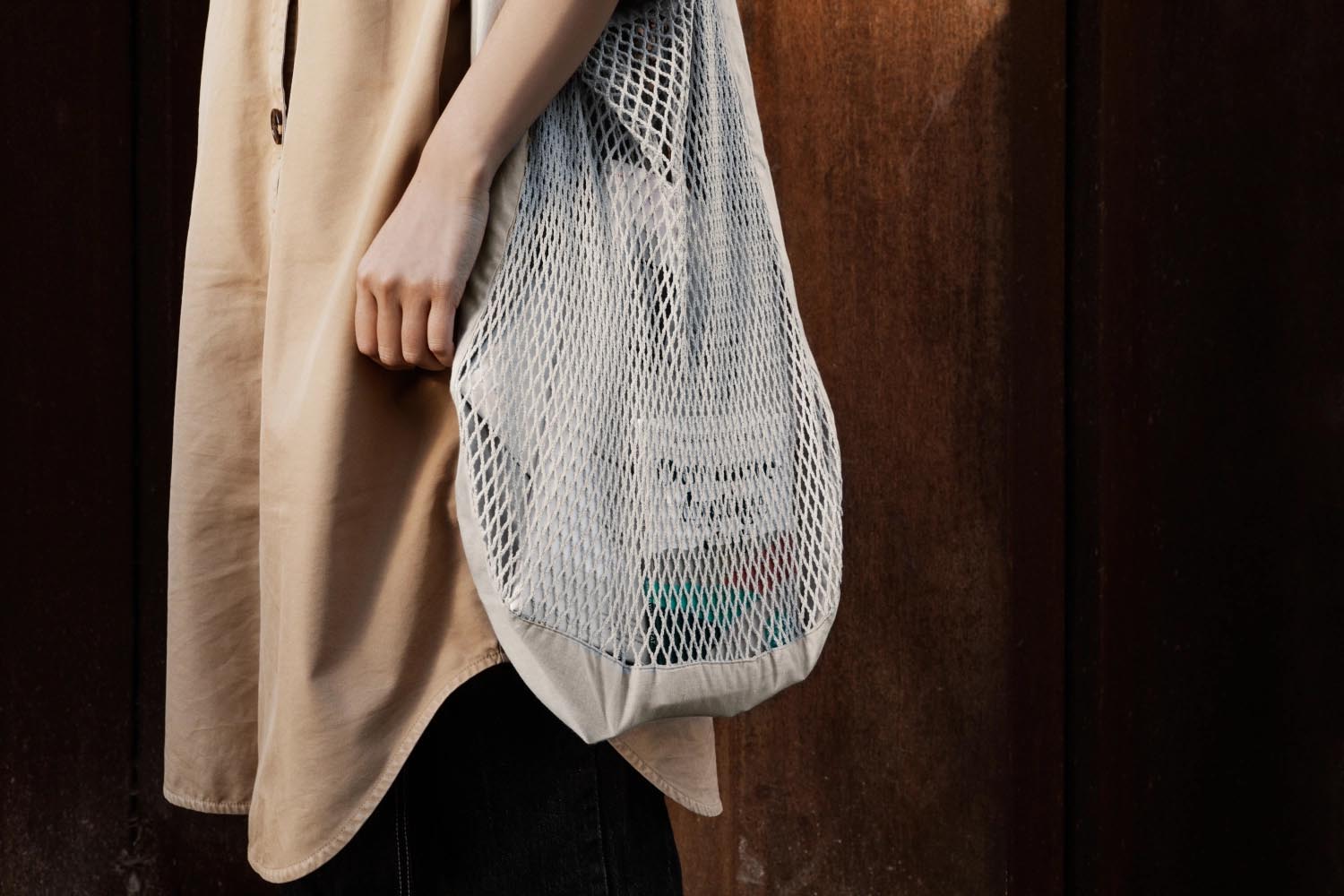 Netztasche aus Biobaumwolle, 44x15x45cm, Farbe Stone, nachhaltig und praktisch für Einkäufe und den Alltag.
