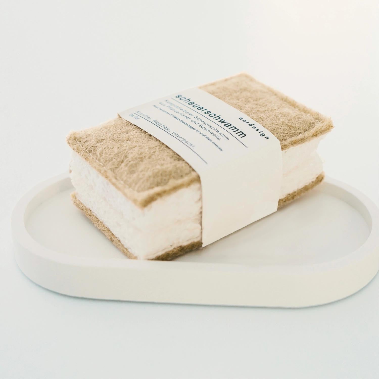 2er Set umweltfreundliche Scheuerschwämme aus Zellulose und Sisalfaser, 11x7x4cm, ideal für nachhaltiges Reinigen.