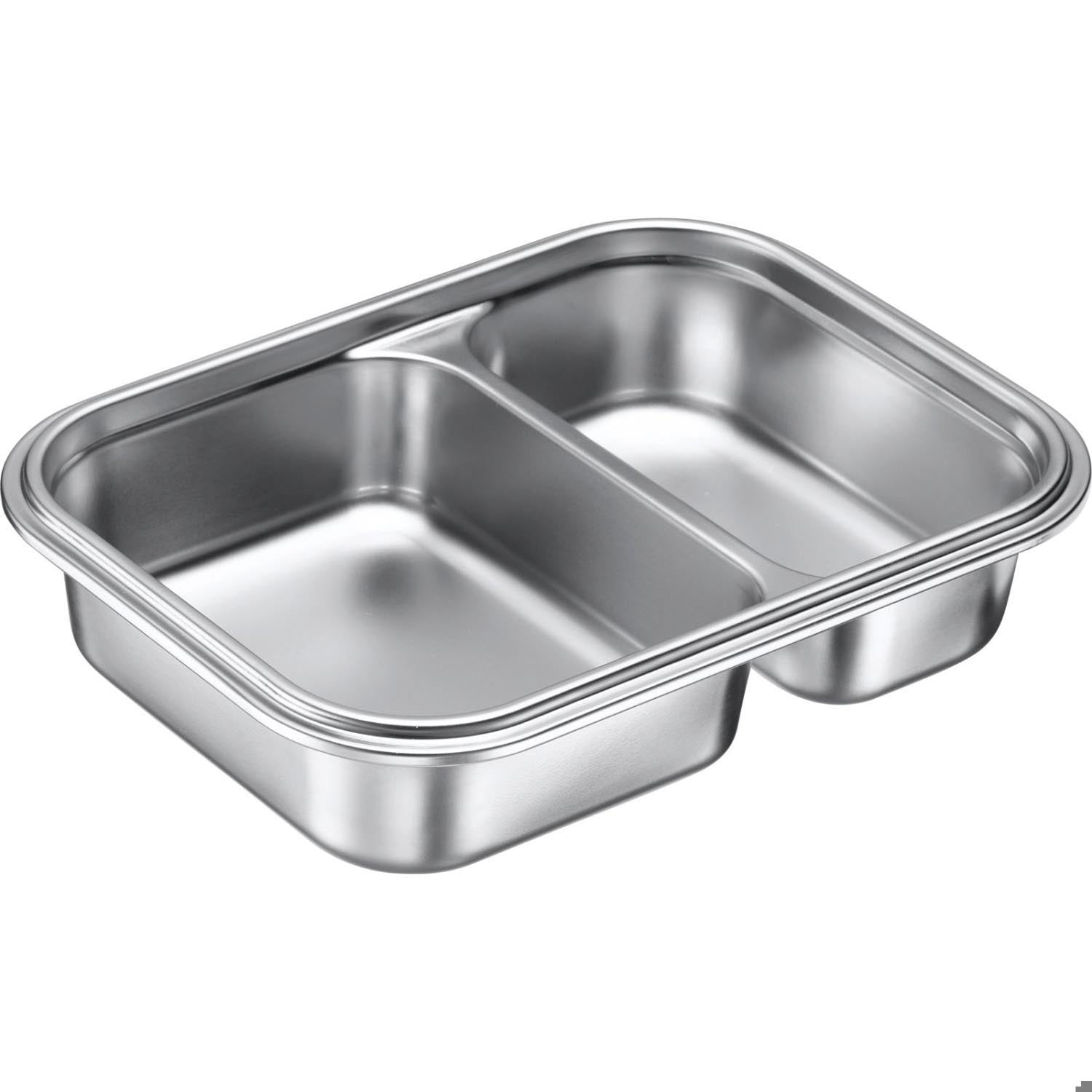 Praktische Edelstahl-Lunchbox mit zwei Fächern (450+280 ml) von Westmark, ideal für unterwegs, robust und umweltfreundlich.