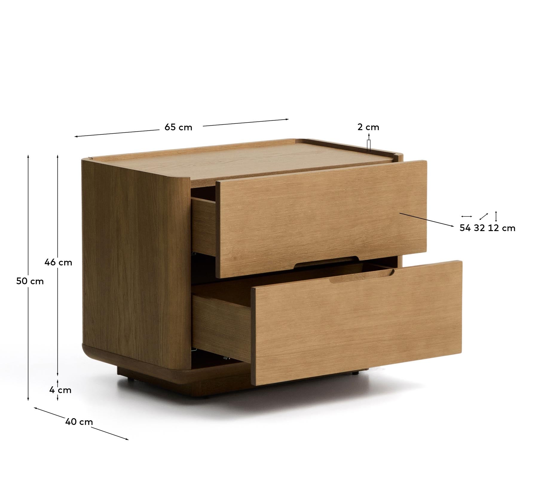 Nachttisch Arelida aus Furnier und massivem Eichenholz mit hellbraunem Finish 65 x 50 cm FSC Mix Credit in Braun präsentiert im Onlineshop von KAQTU Design AG. Nachttisch ist von Kave Home