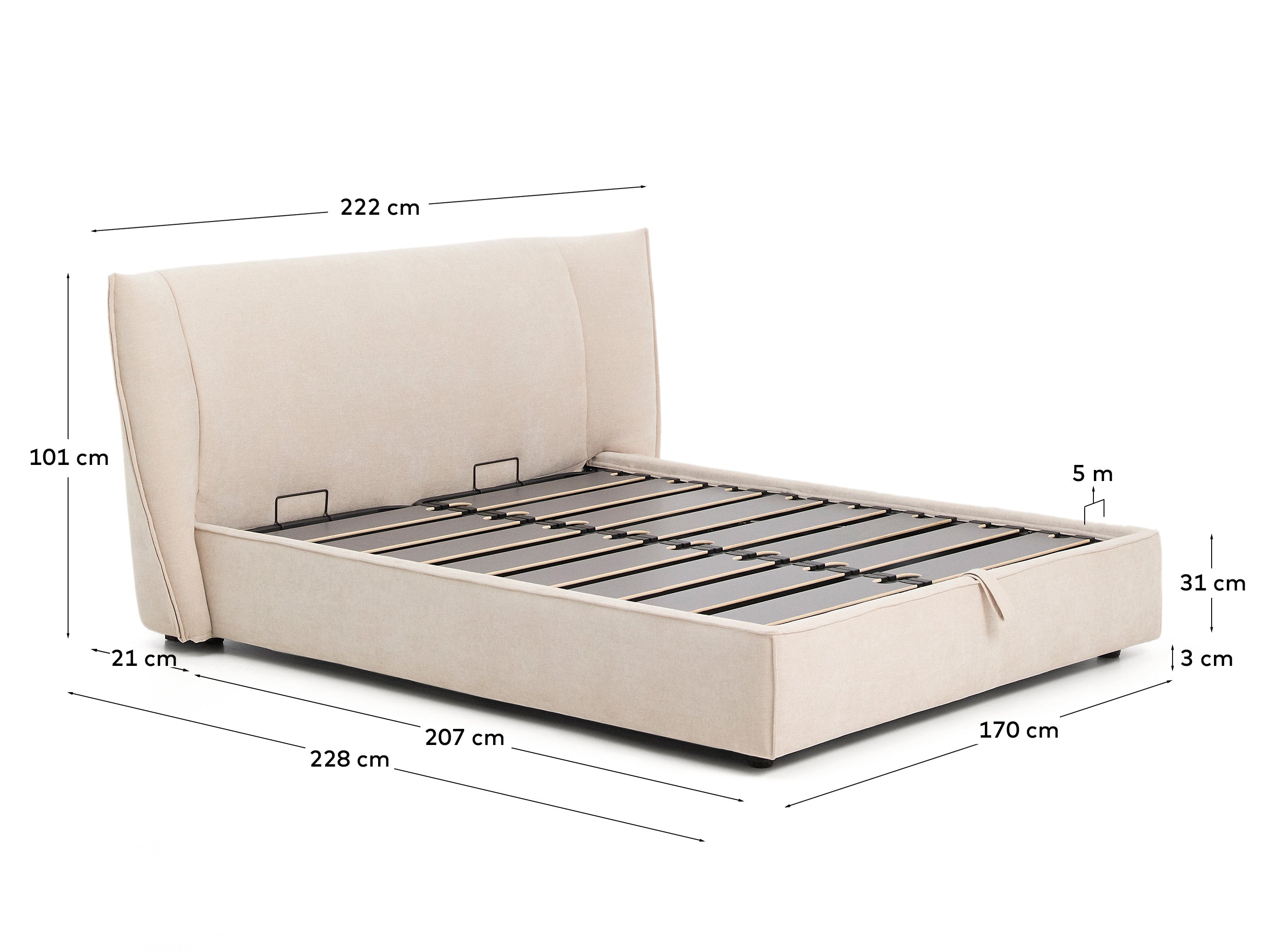 Abziehbares Bett Arvian aus beigefarbener Chenille mit Klappbettkasten für eine Matratze von 160 x 200 cm in Beige präsentiert im Onlineshop von KAQTU Design AG. Bett ist von Kave Home