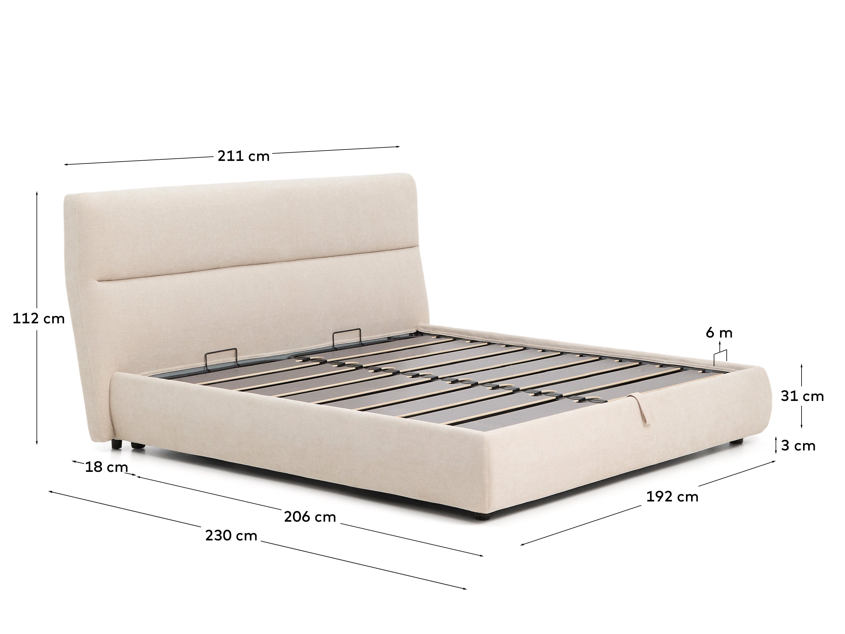 Abziehbares Bett Dafra aus beigefarbener Chenille mit Klappbettkasten für eine Matratze von 180 x 200 cm in Beige präsentiert im Onlineshop von KAQTU Design AG. Bett ist von Kave Home