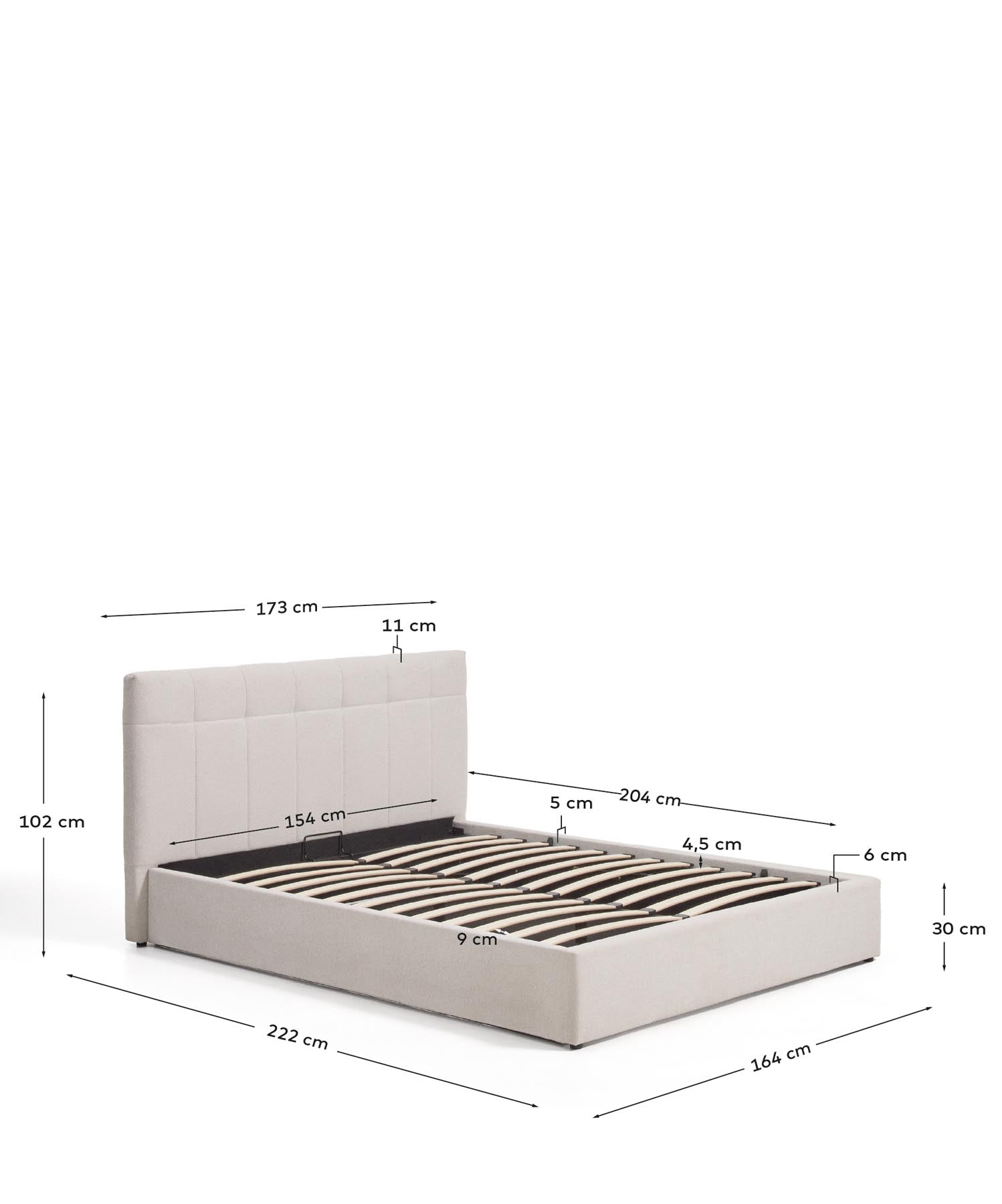 Bett mit klappbarem Bettkasten Darnela in écrufarbener Chenille für Matratzen 150 x 200 cm in Beige präsentiert im Onlineshop von KAQTU Design AG. Bett ist von Kave Home
