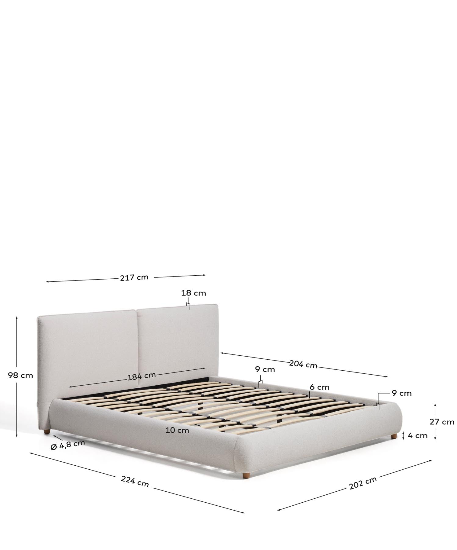 Bett Elerio mit ecrufarbener Chenille für Matratzengrösse 180 x 200 cm in Ecru präsentiert im Onlineshop von KAQTU Design AG. Bett ist von Kave Home