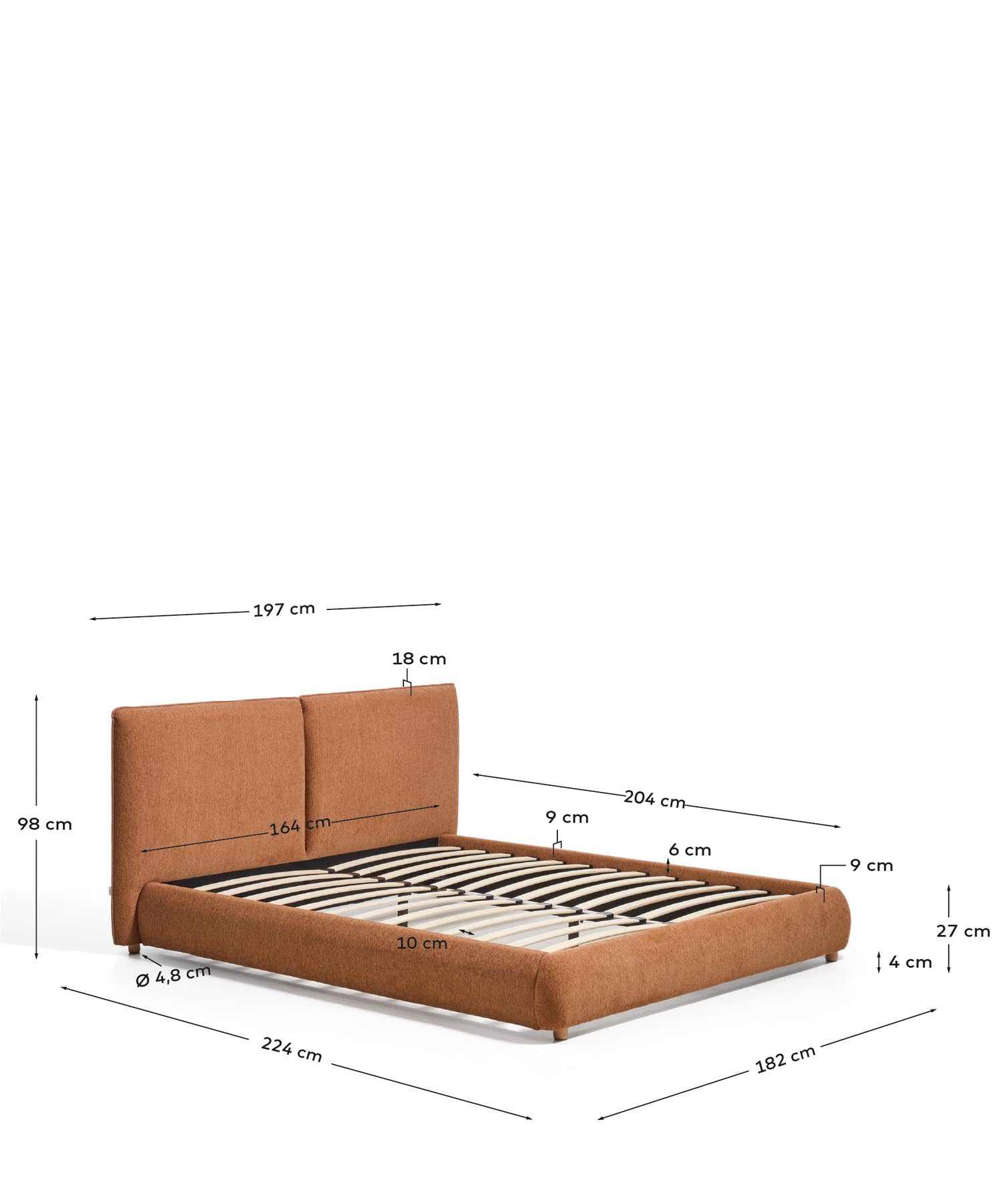 Bett Elerio mit kupferfarbener Chenille für Matratzengrösse 160 x 200 cm in Terrakotta präsentiert im Onlineshop von KAQTU Design AG. Bett ist von Kave Home