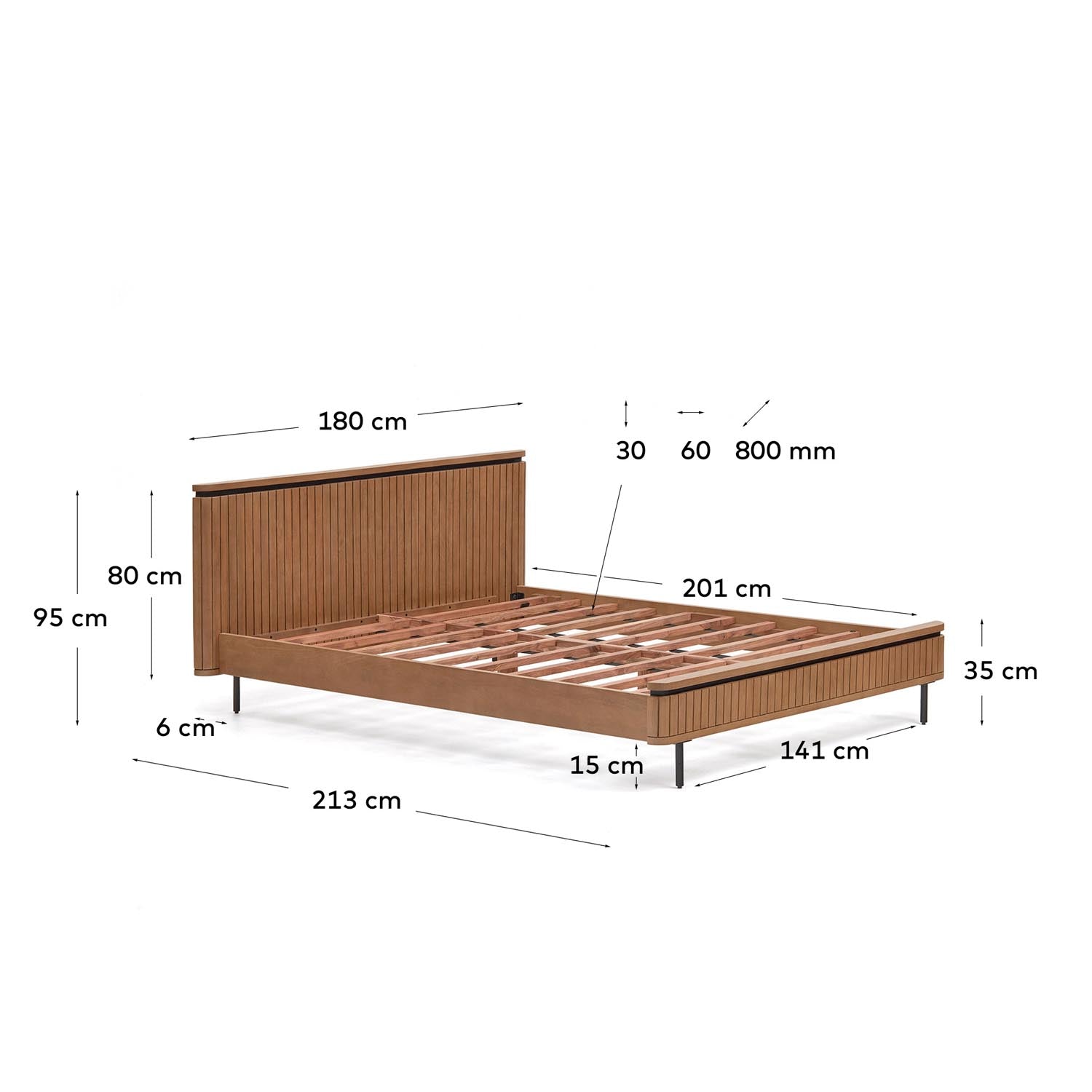 Entdecken Sie das Licia Bett aus hochwertigem Mangoholz und elegantem, schwarzem Metall. Mit einer großzügigen Matratzenfläche von 160 x 200 cm vereint es modernes Design und Komfort für Ihr Schlafzimmer.