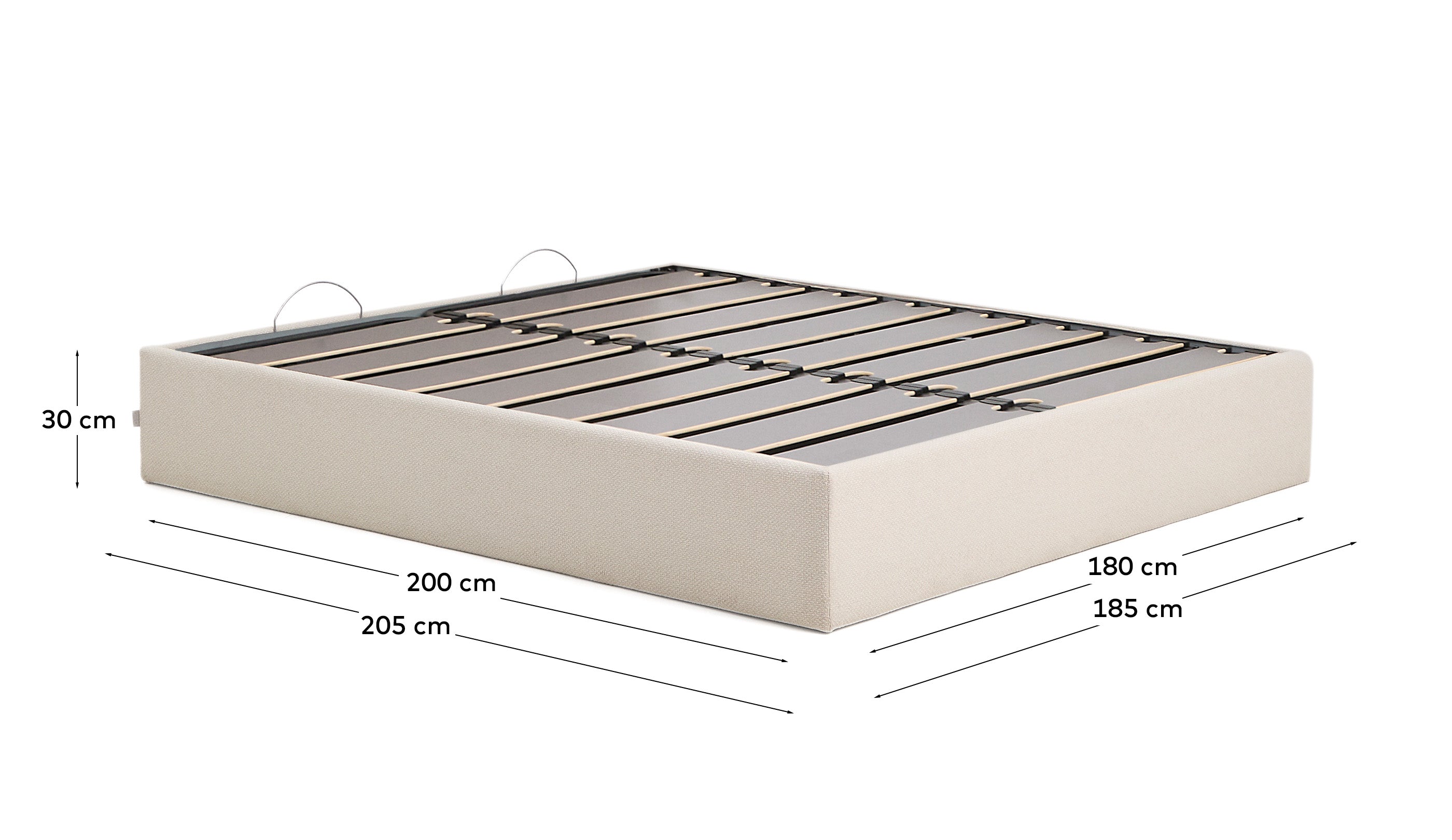 Abziehbares, aufklappbares Bett mit Stauraum Nelzi für Matratzengröße 180 x 200 cm in ecrufarbener Chenille, 100 % FSC in Ecru präsentiert im Onlineshop von KAQTU Design AG. Bett ist von Kave Home