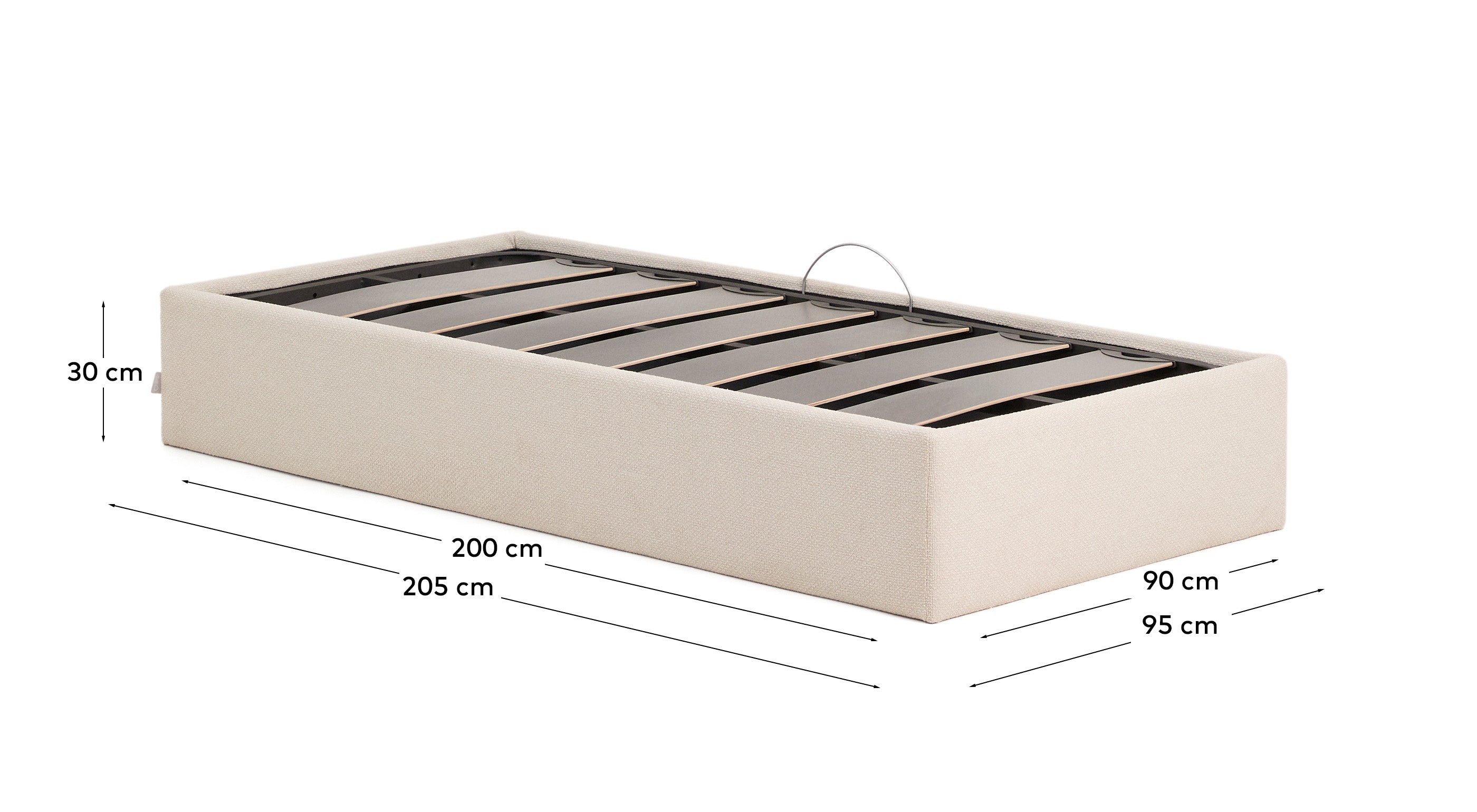 Abziehbares, seitlich aufklappbares Bett mit Stauraum Nelzi für Matratzengröße 90 x 200 cm in ecrufarbener Chenille, 100 % FSC in Ecru präsentiert im Onlineshop von KAQTU Design AG. Bett ist von Kave Home