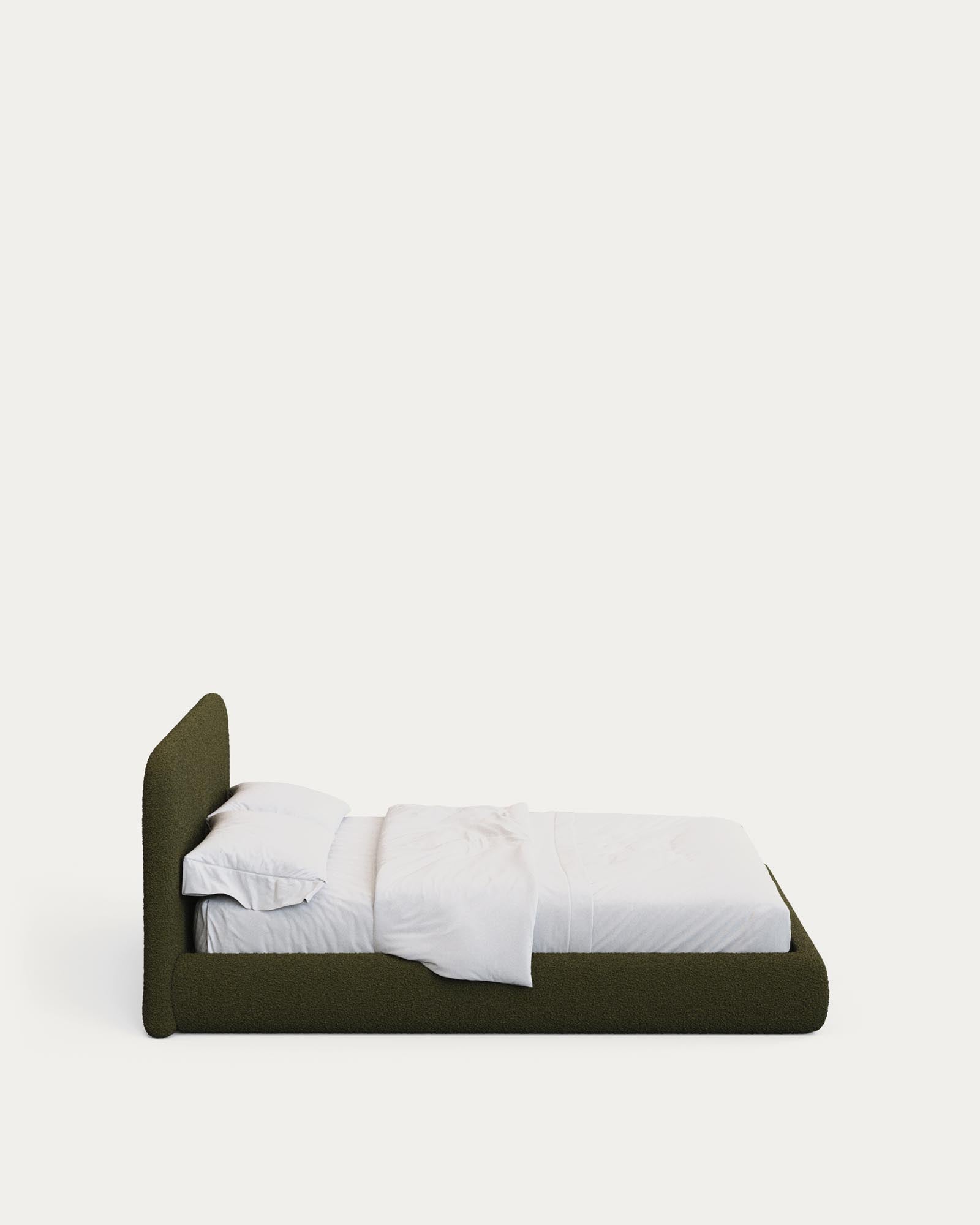 Stilvolles Bett Martina in dunklem Grün, mit abnehmbarem Lammfellimitat, passend für Matratzen 160 x 200 cm, umweltfreundlich hergestellt.