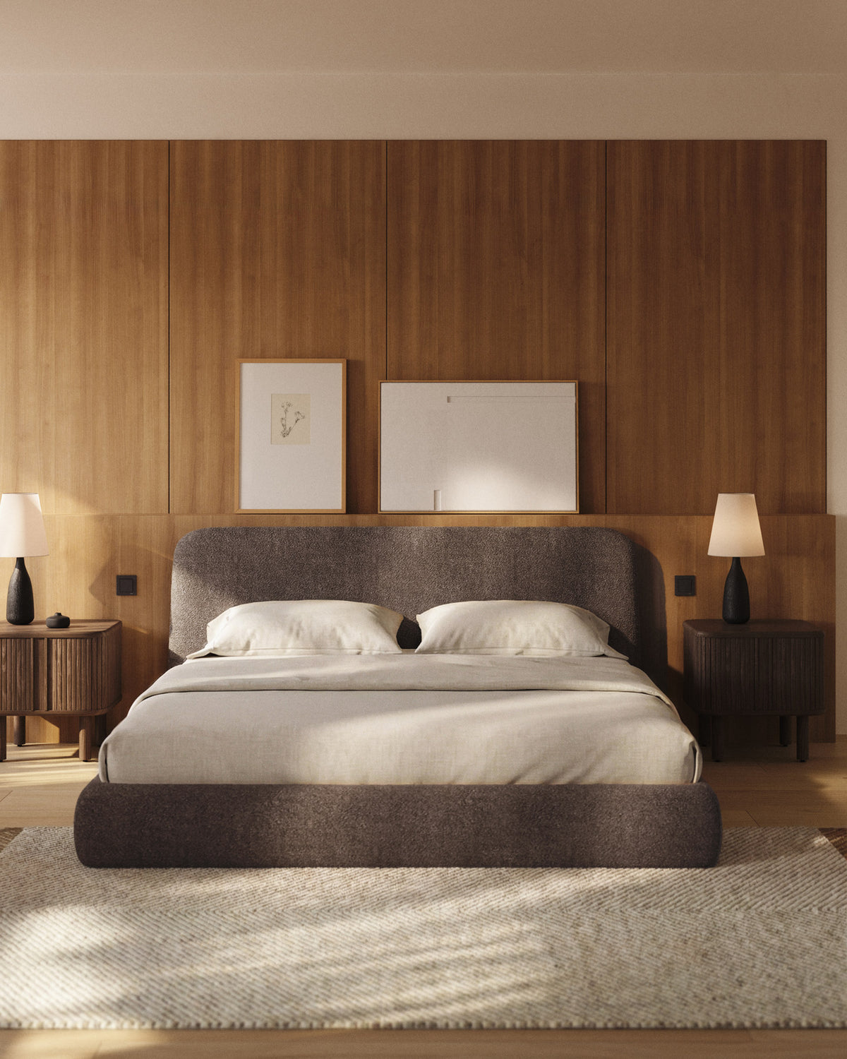 Abziehbares Bett Martina mit braunem Lammfellimitat für Matratzengrösse 180 x 200 cm, FSC Mix Credit in Hellbraun präsentiert im Onlineshop von KAQTU Design AG. Bett ist von Kave Home