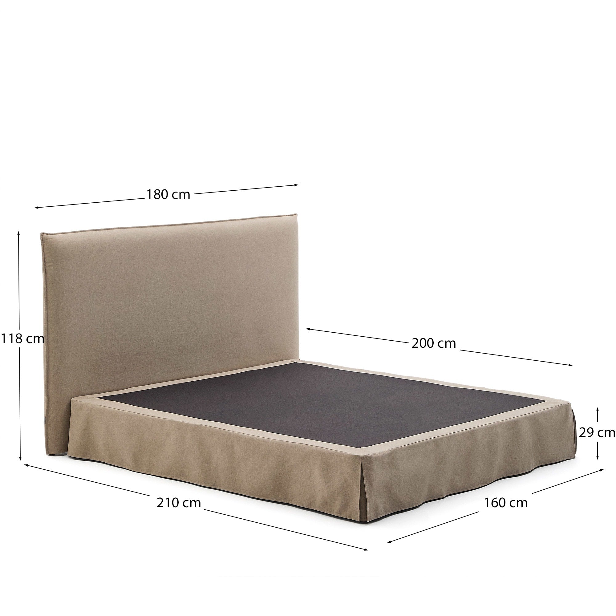 Stilvolles Bett Jaira in Taupe, ausgestattet mit abnehmbarem Bezug aus Leinen und Baumwolle, ideal für 160x200 cm Matratzen – für erholsame Nächte.