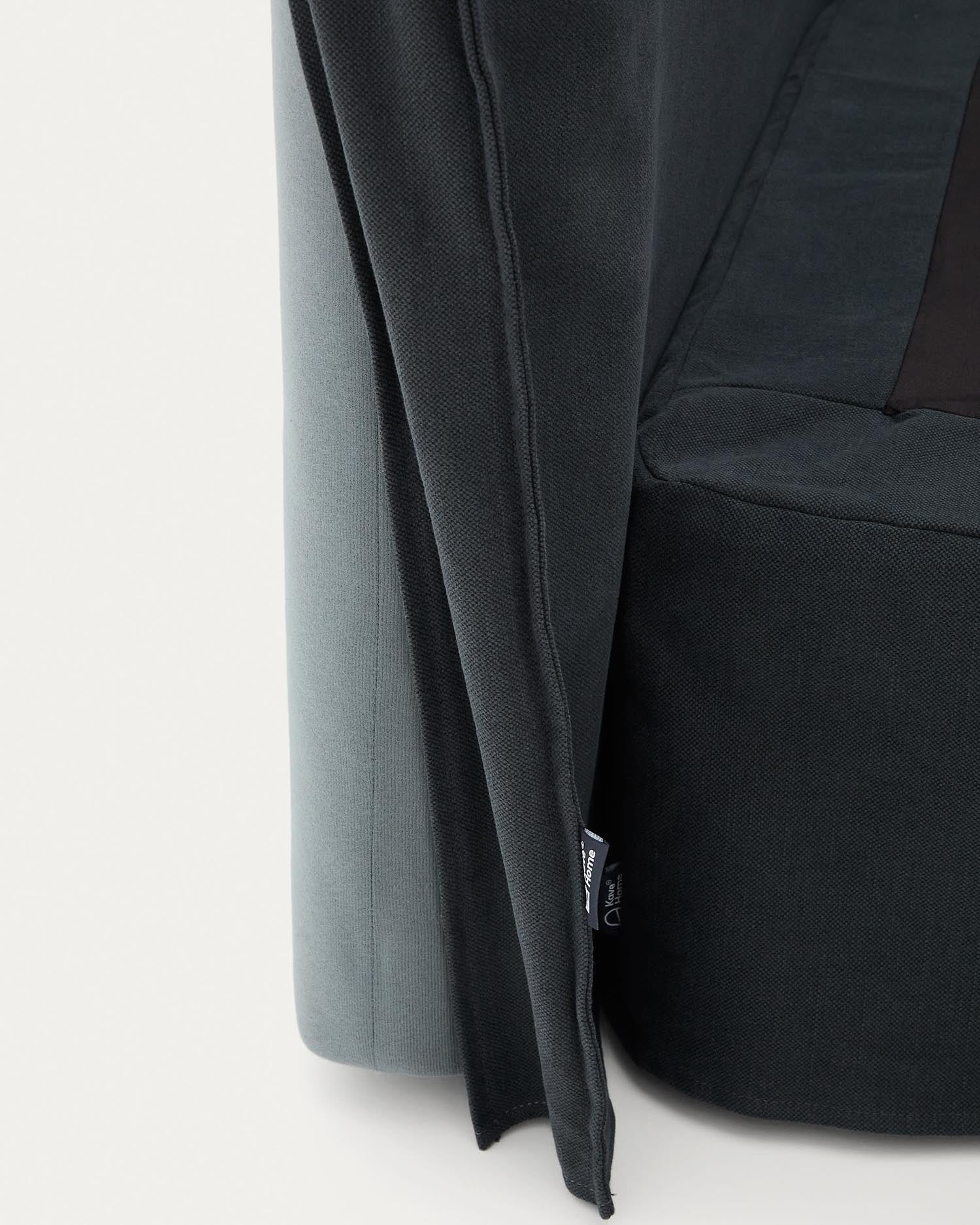 Stilvoller Bezug für das Jaira-Bettgestell in edlem Anthrazitgrau, aus atmungsaktivem Leinen und weicher Baumwolle, ideal für 150x190 cm Matratzen.