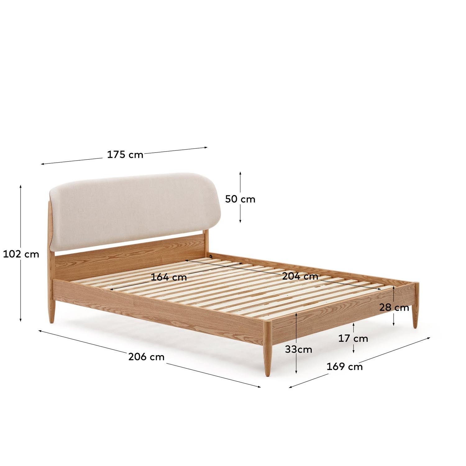 Modernes Octavia Doppelbett 160x200 aus nachhaltigem Eschenfurnier mit elegantem, gepolstertem Kopfteil für höchsten Schlafkomfort.
