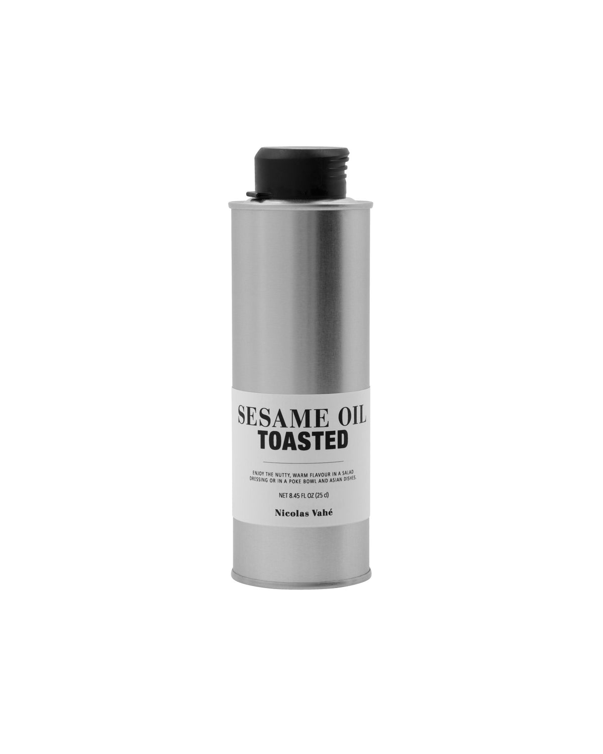 Toasted sesame oil von Nicolas Vahé, geröstetes Sesamöl in weissem Behälter