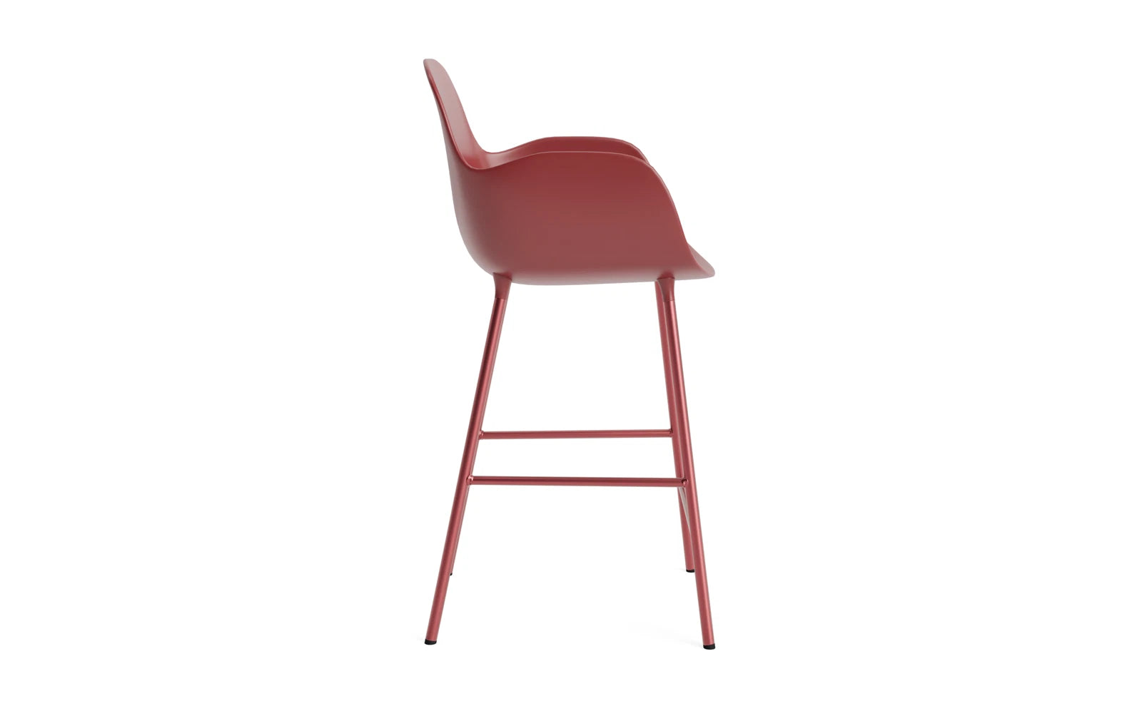 Entdecken Sie den Form Barstuhl mit Armlehne 65 cm in Stahl/Rot von Normann Copenhagen – ein stilvolles, modernes Design, das Komfort und Langlebigkeit vereint.