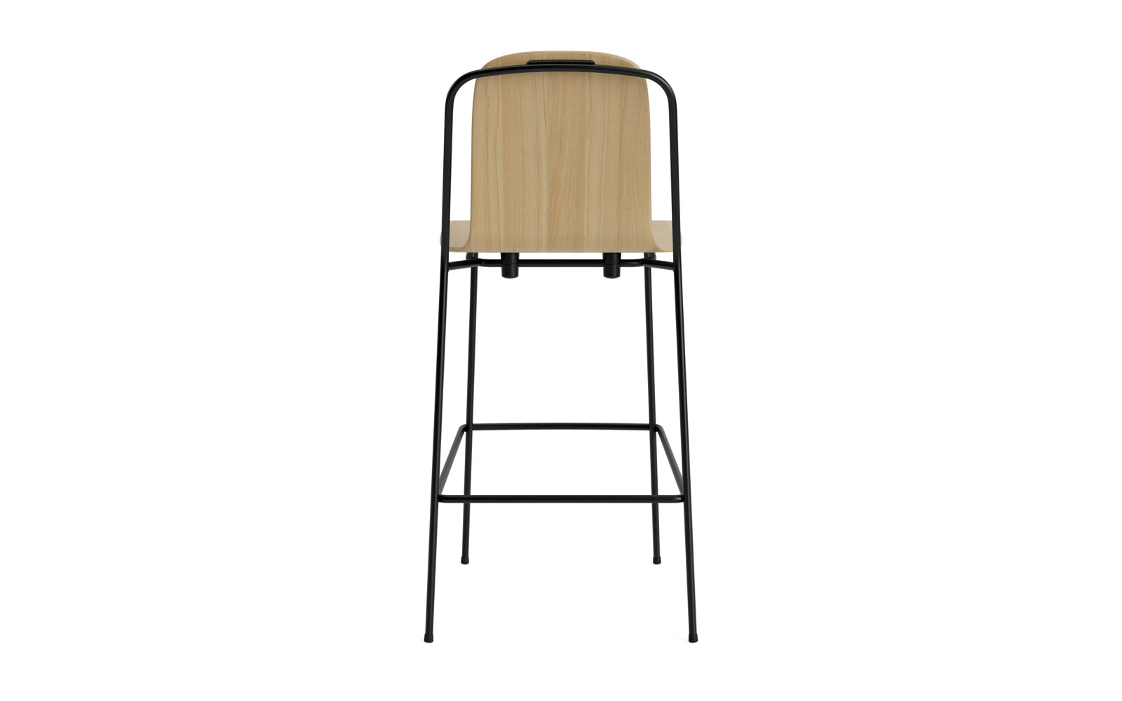 Der Studio Barstuhl von Normann Copenhagen besticht durch sein grafisches Design mit schlankem Stahlrahmen und geformter Schale, ideal für vielseitige Räume.