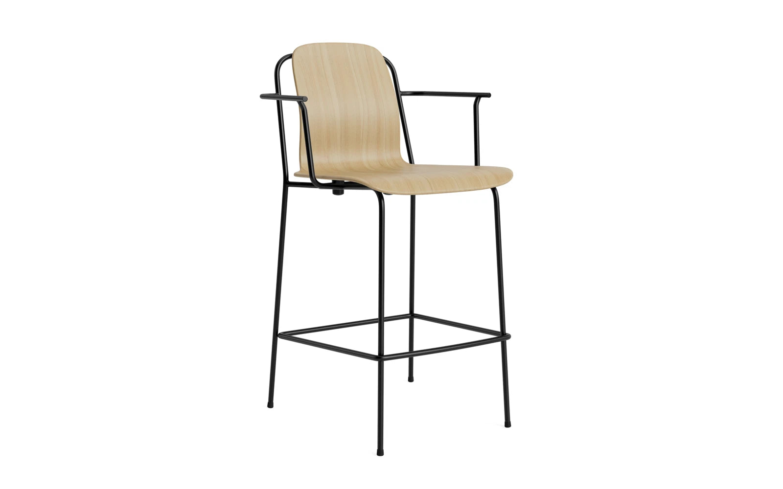 Studio Barstuhl mit Armlehne 65 cm schwarzes Stahl/ Eiche in präsentiert im Onlineshop von KAQTU Design AG. Barstuhl ist von Normann Copenhagen