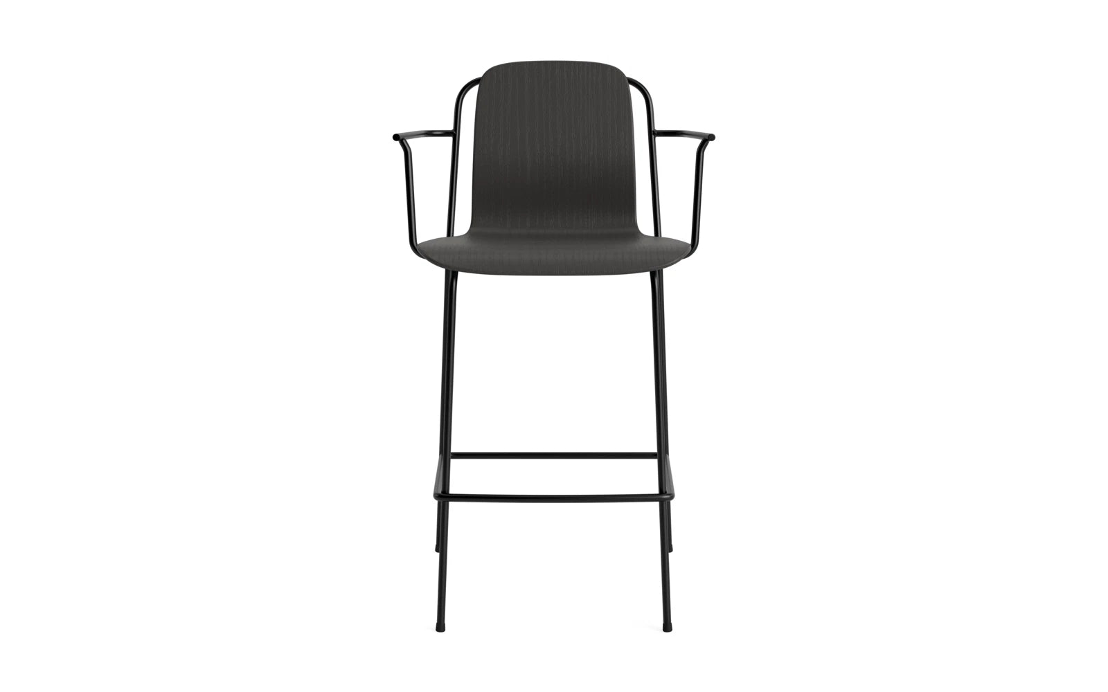 Entdecken Sie den eleganten Studio Barstuhl mit Armlehne von Normann Copenhagen. Mit 65 cm Sitzhöhe und stilvollem Design aus schwarzem Stahl ist er ideal für jeden Raum.