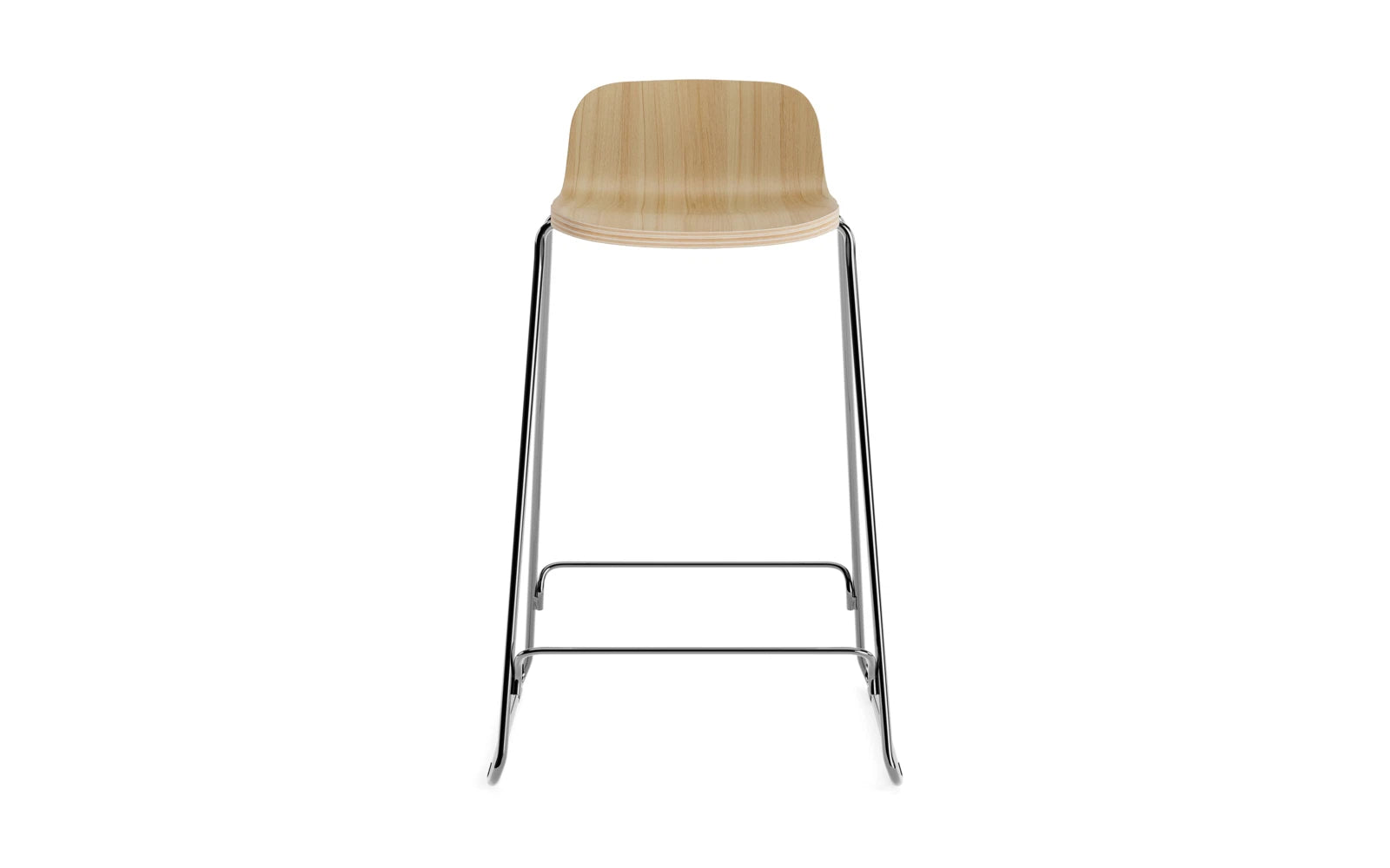 Entdecken Sie den Just Barhocker mit Lehne 65 cm von Normann Copenhagen – ein stilvolles Möbelstück aus Eiche und Chrom, das Eleganz und Komfort vereint.