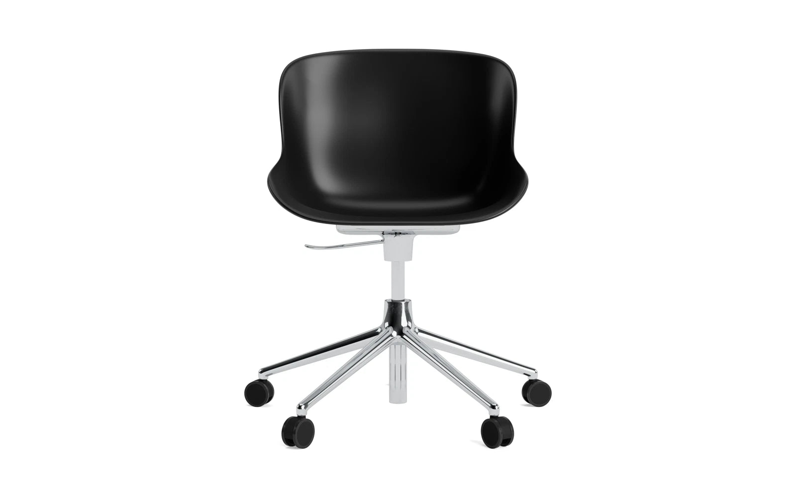 Erleben Sie den Hyg Drehsessel mit Rollen in elegantem Schwarz von Normann Copenhagen – ein stilvolles Möbelstück, das Komfort und skandinavische Ästhetik vereint.