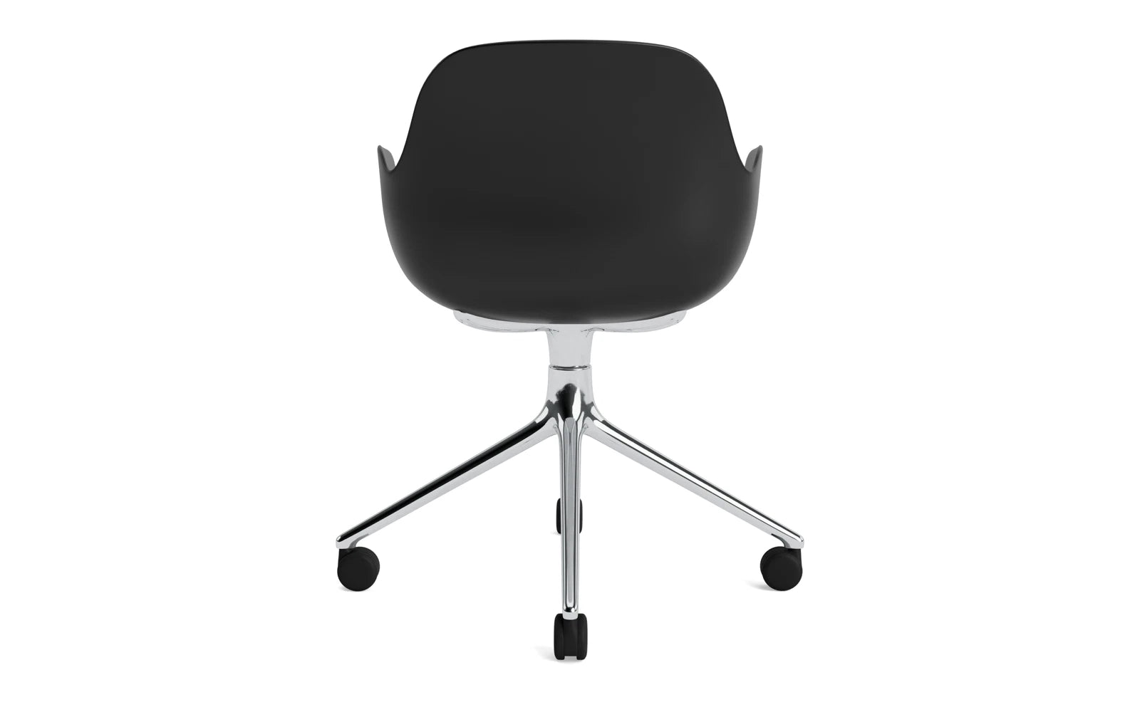 Erleben Sie den Form Drehsessel 4W Aluminium/Schwarz von Normann Copenhagen – ein stilvolles, vielseitiges Möbelstück für moderne Räume.