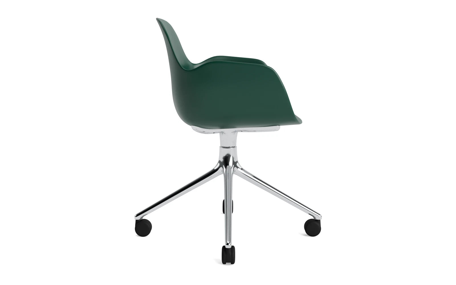 Entdecken Sie den Form Drehsessel 4W Aluminium/Grün von Normann Copenhagen – ein elegantes Designhighlight für Ihr Zuhause oder Büro.