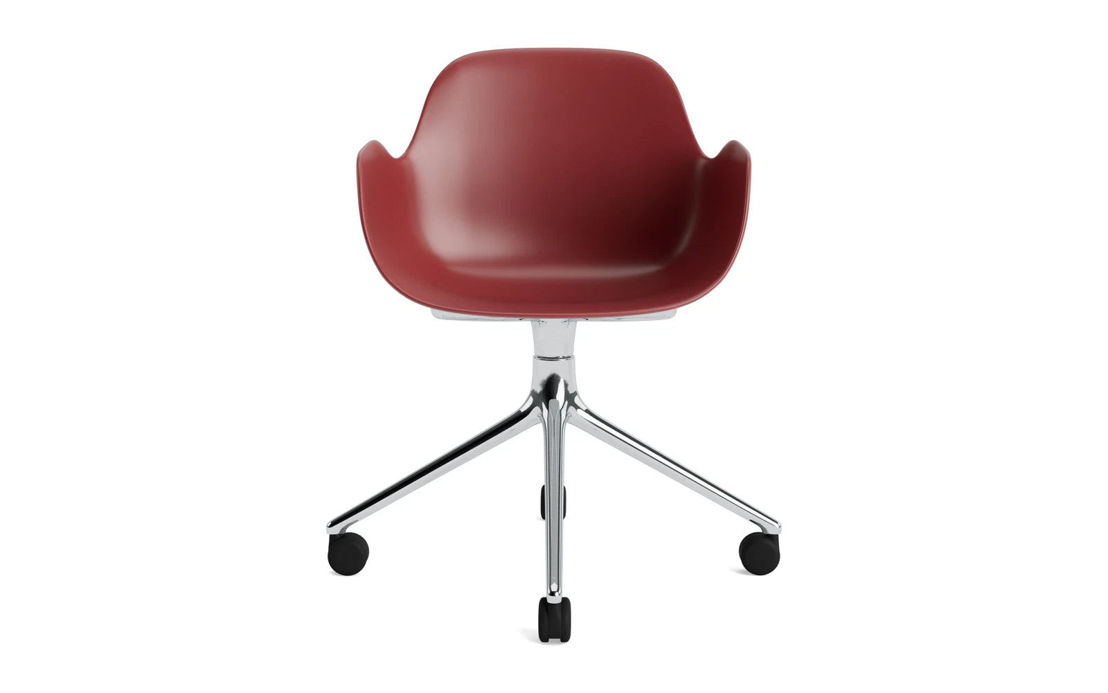 Erleben Sie den Form Drehsessel 4W Aluminium/Rot von Normann Copenhagen – ein elegantes, vielseitiges Designmöbel, das Stil und Komfort perfekt kombiniert.