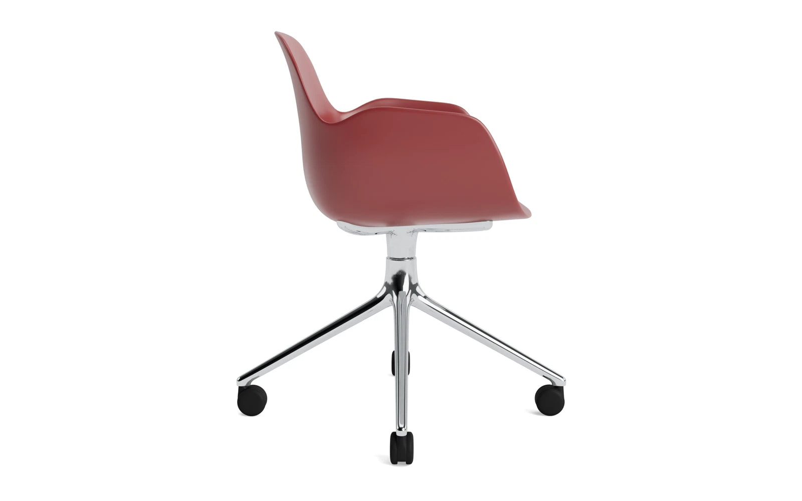 Entdecken Sie den Form Drehsessel 4W Aluminium/Rot von Normann Copenhagen – ein stilvolles, anpassbares Möbelstück, das Eleganz und Funktionalität vereint.