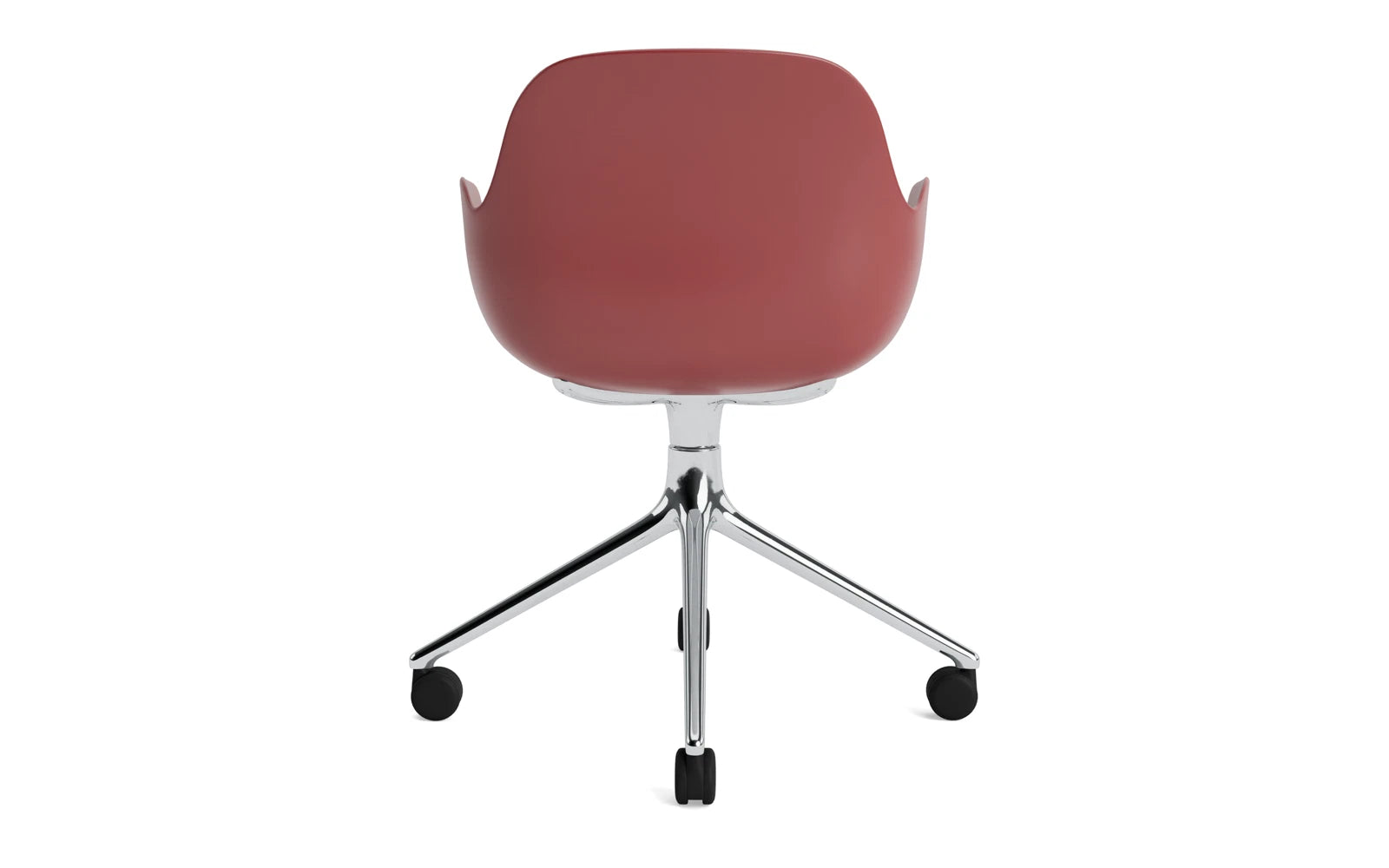 Erleben Sie den Form Drehsessel 4W Aluminium/Rot von Normann Copenhagen – ein elegantes, vielseitiges Designmöbel, das Stil und Komfort perfekt kombiniert.