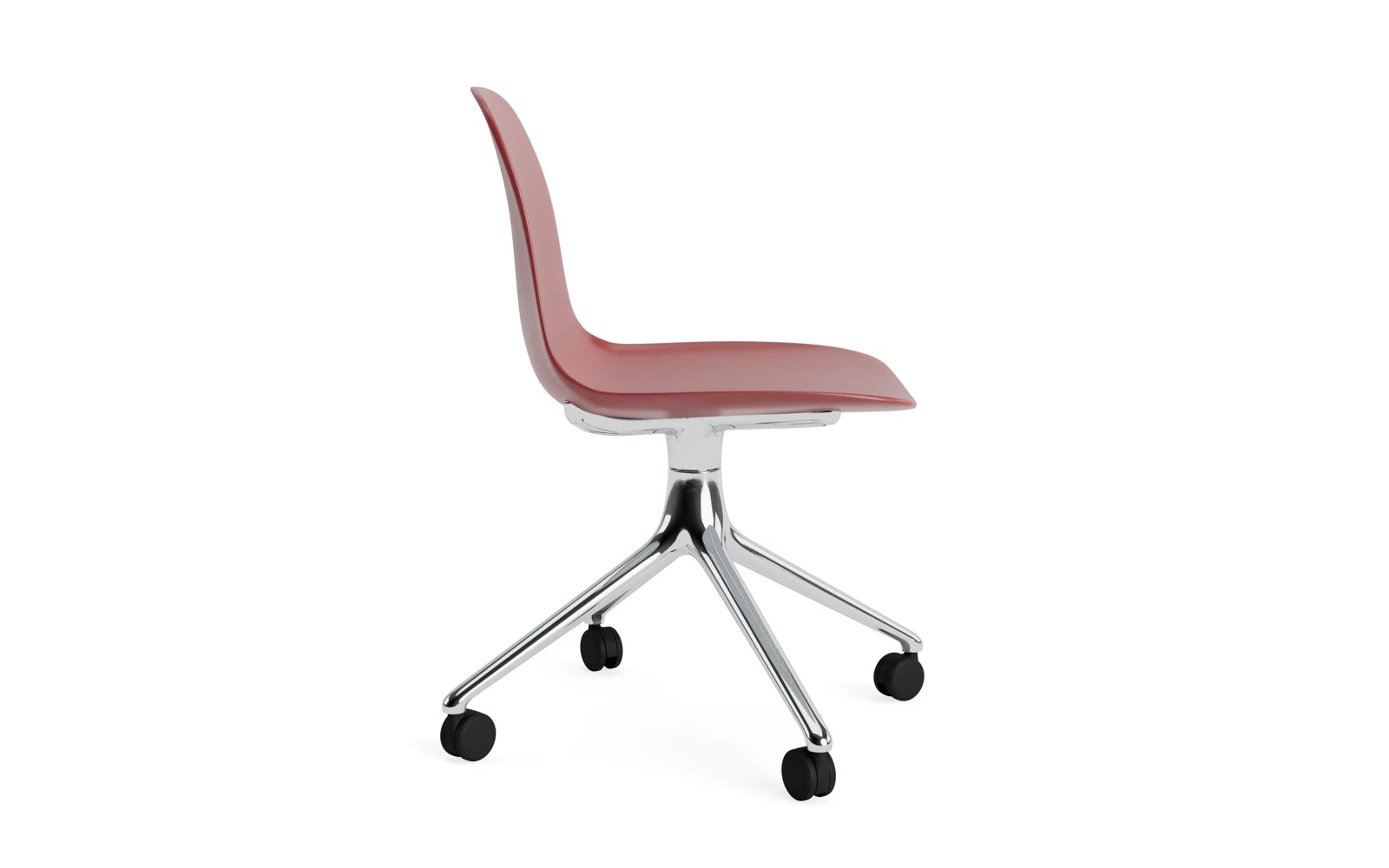 Entdecken Sie den Form Drehstuhl 4W Aluminium/Rot von Normann Copenhagen – ein stilvolles Möbelstück, das modernes Design und höchsten Komfort vereint.