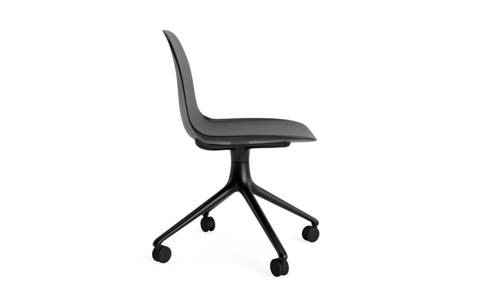 Entdecken Sie den Form Drehstuhl 4W von Normann Copenhagen – ein eleganter, anpassbarer Stuhl aus schwarzem Aluminium, ideal für moderne Arbeitsumgebungen.
