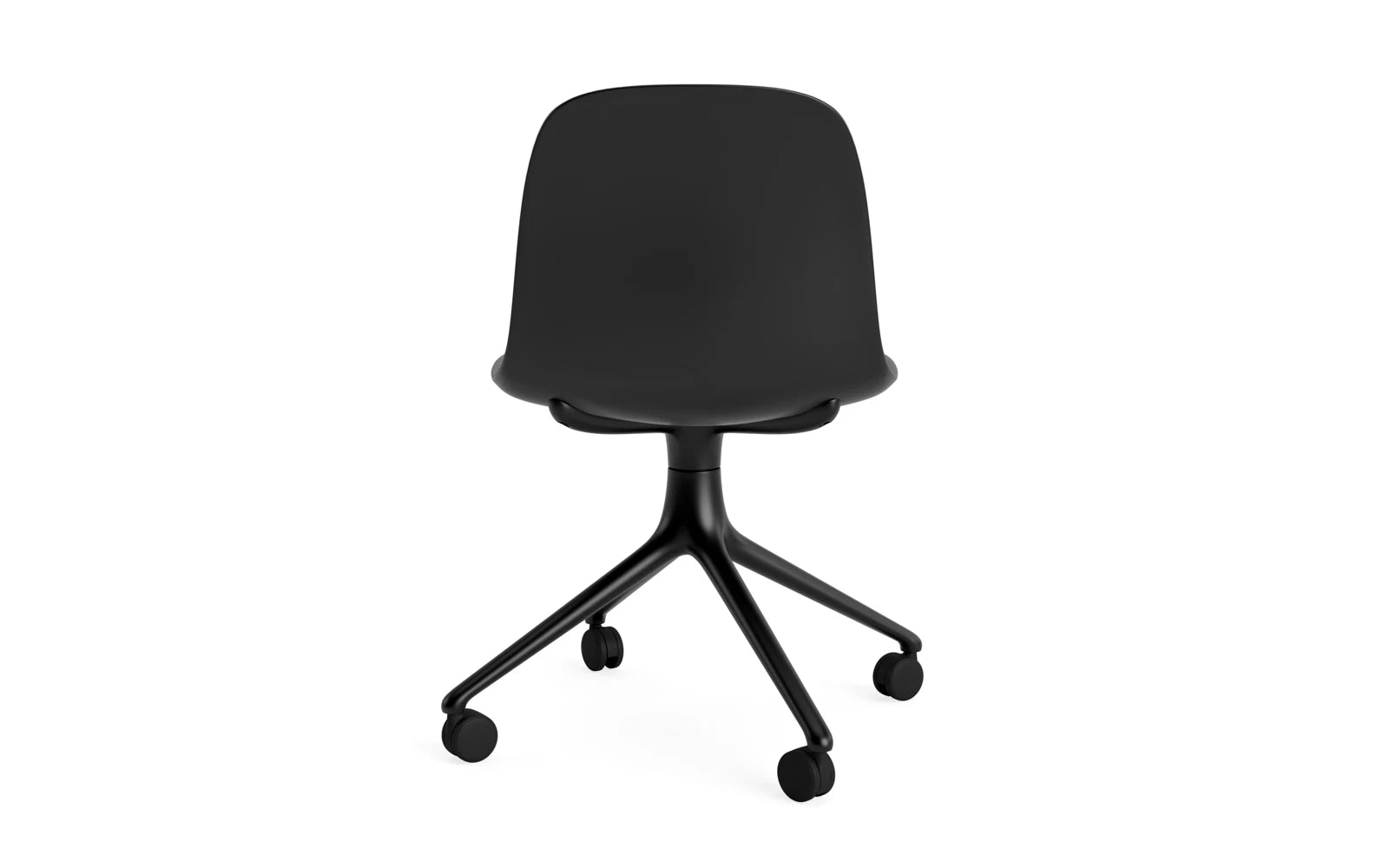 Erleben Sie den Form Drehstuhl 4W von Normann Copenhagen – ein stilvoller, funktionaler Stuhl aus schwarzem Aluminium, perfekt für jeden Raum.