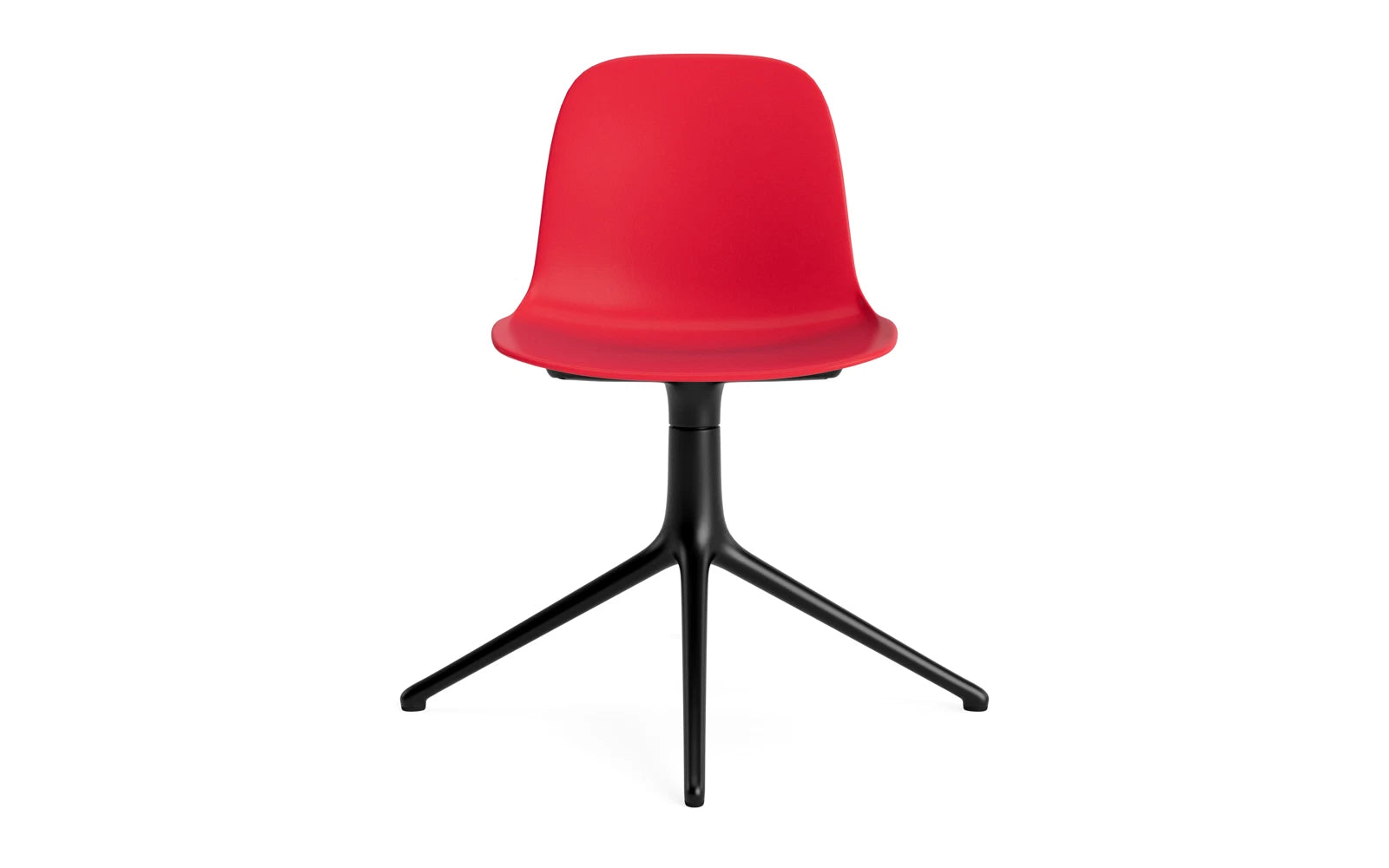 Erleben Sie den Form Drehstuhl in strahlendem Rot und schwarzem Aluminium – ein elegantes Designhighlight für moderne Räume.