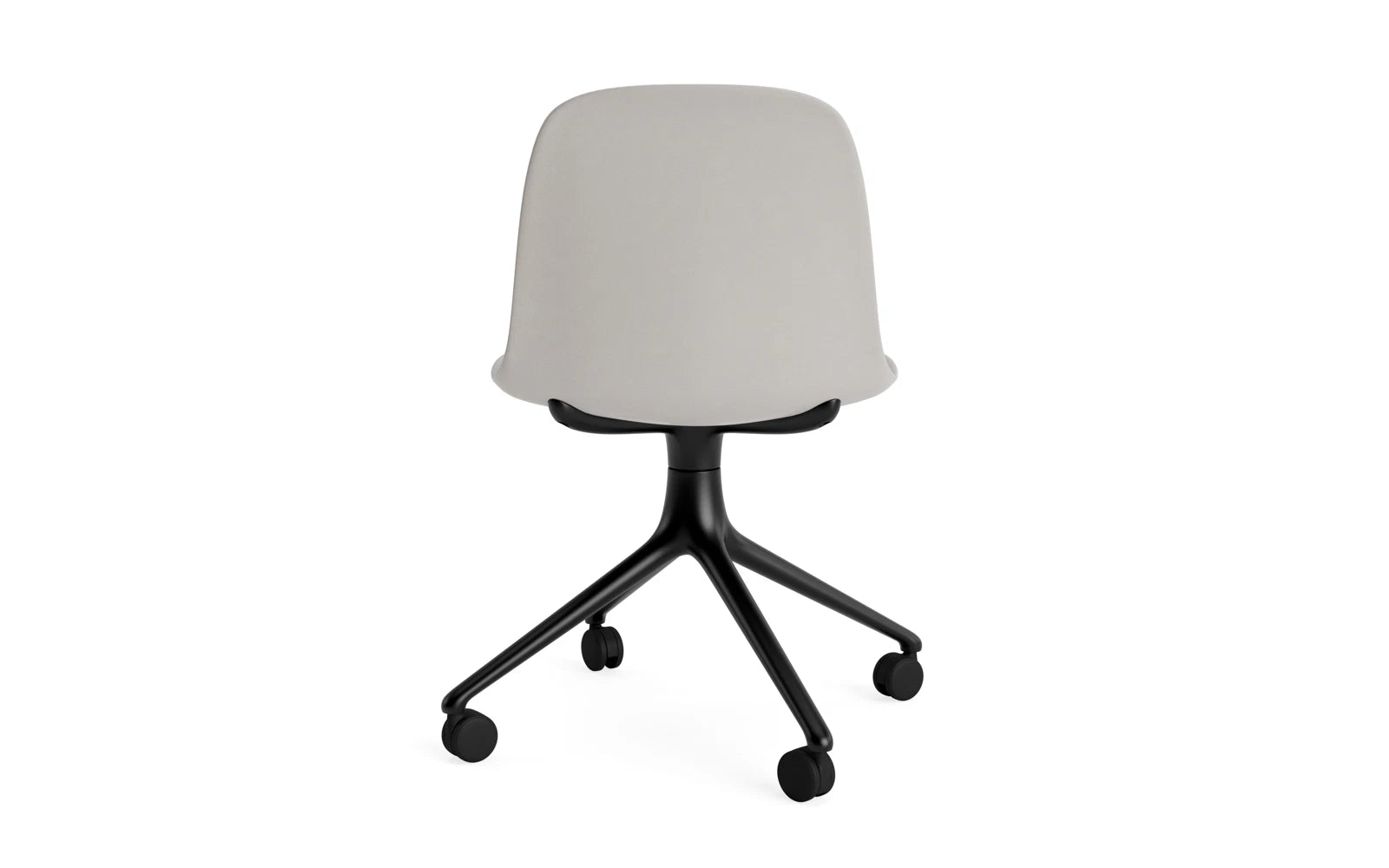 Erleben Sie den Form Drehstuhl 4W von Normann Copenhagen: Stilvolles Design aus schwarzem Aluminium und warmem Grau, perfekt für jeden Raum.