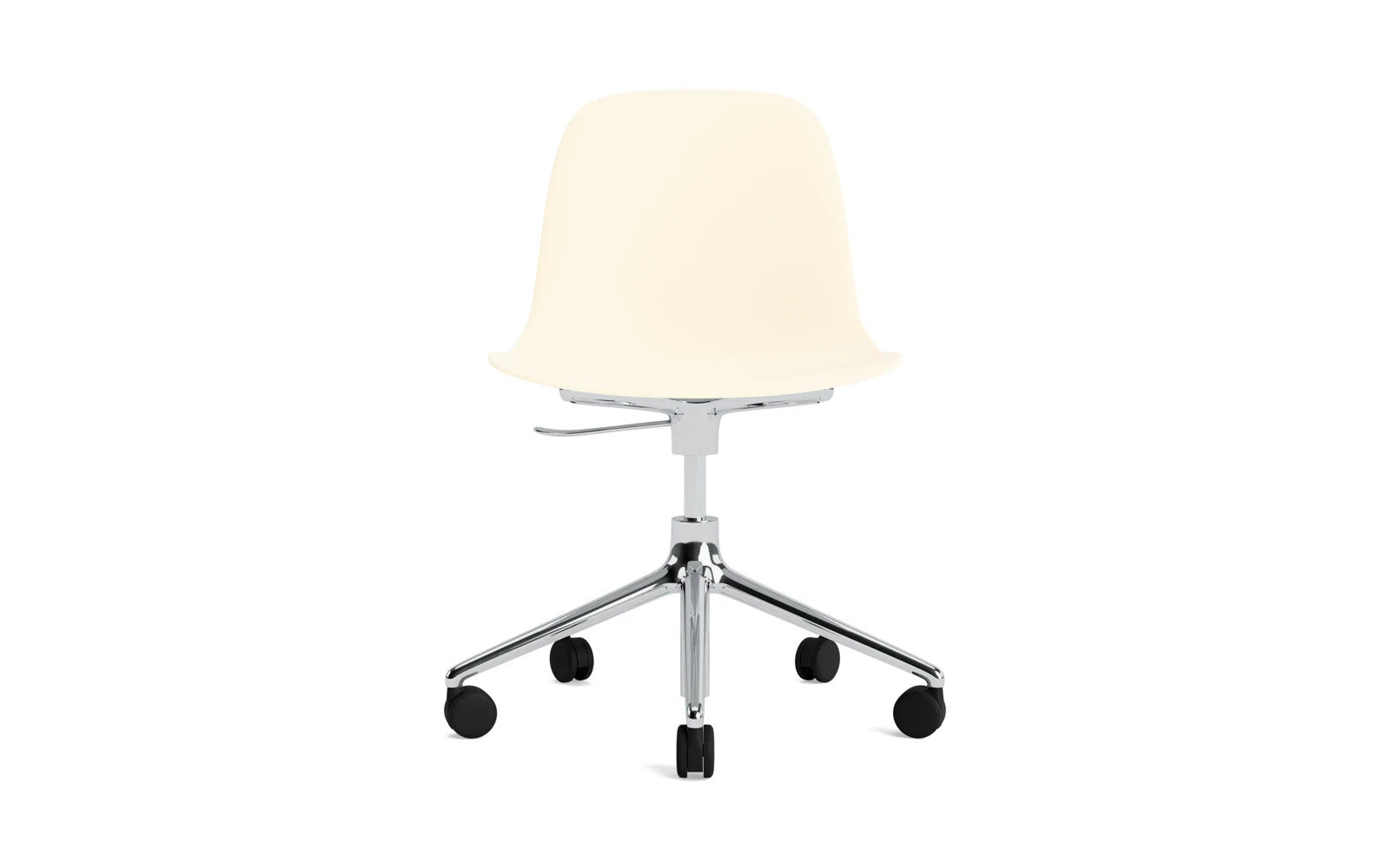 Erleben Sie den Form Drehstuhl in Creme/Aluminium von Normann Copenhagen – ein stilvoller, ergonomischer Stuhl mit Rollen, ideal für jedes moderne Ambiente.