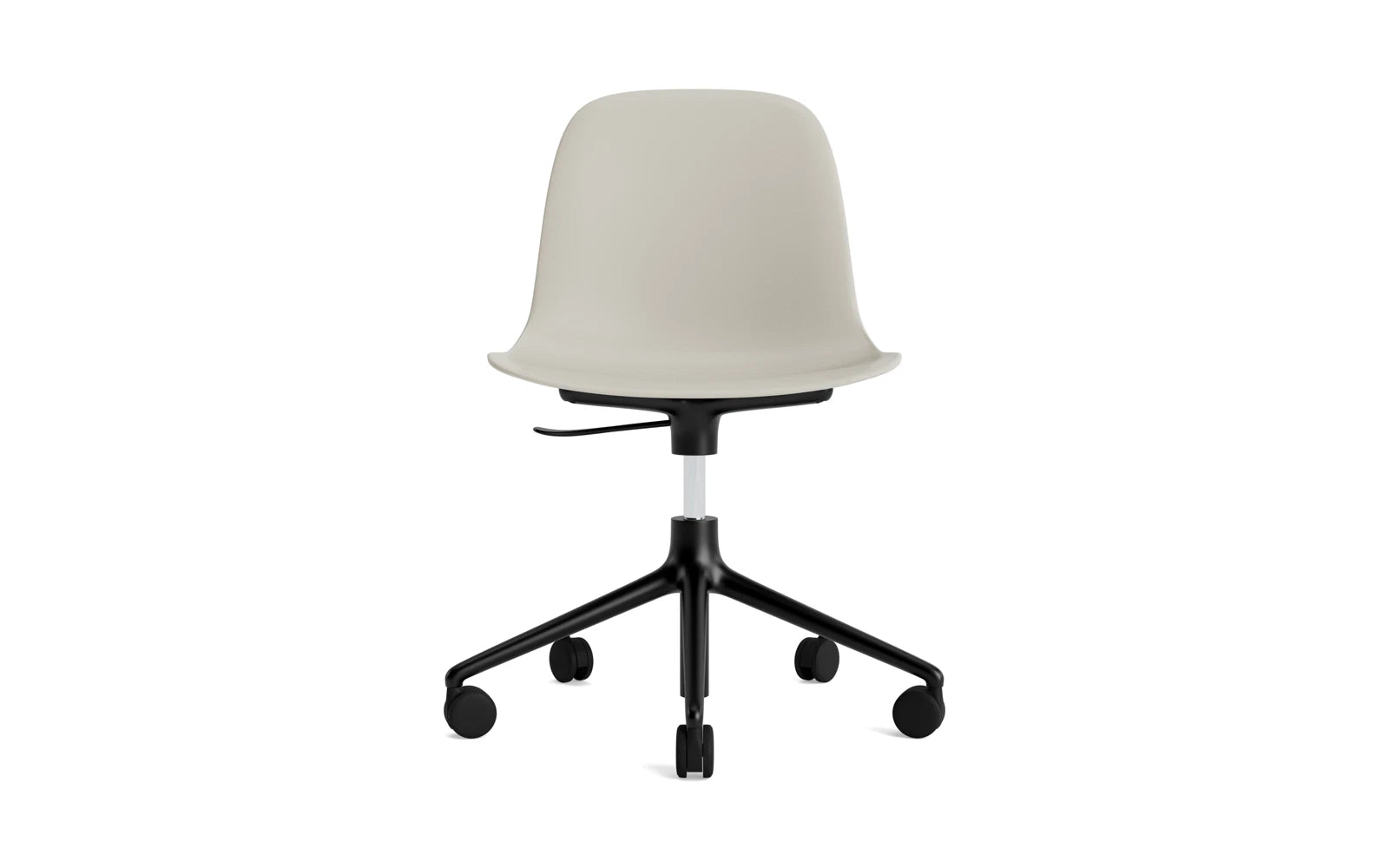 Erleben Sie den Form Drehstuhl mit Rollen in hellgrau und schwarzem Aluminium von Normann Copenhagen – die perfekte Kombination aus modernem Design und Funktionalität.