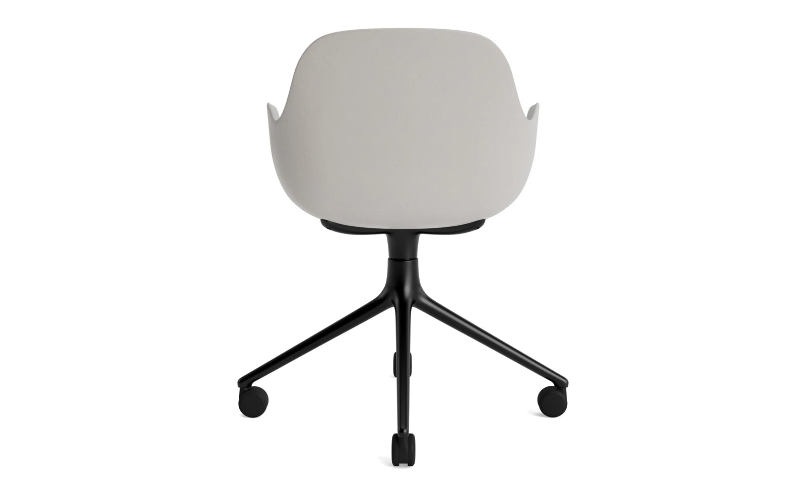 Erleben Sie den Form Drehsessel 4W von Normann Copenhagen: Elegantes, drehbares Design in warmem Grau und schwarzem Aluminium, perfekt für jeden Raum.