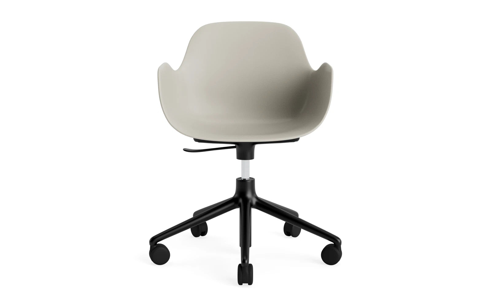 Erleben Sie den Form Drehsessel in Hellgrau mit schwarzem Aluminium – ein stilvolles, flexibles Möbelstück für jeden Raum.