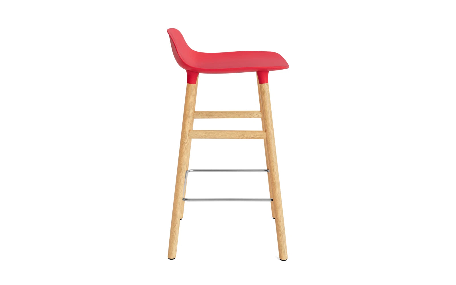 Entdecken Sie den Form Barstuhl 65 cm in lebhaftem Rot/Eiche – ein stilvolles Möbelstück, das modernes Design und Komfort perfekt kombiniert!