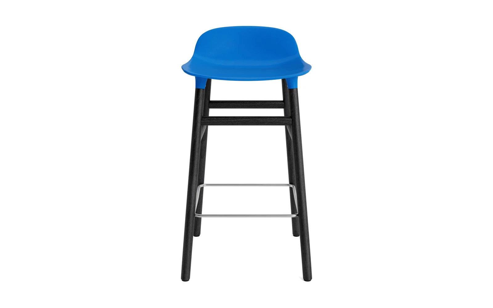 Erleben Sie den Form Barstuhl 65 cm in lebhaftem Blau und edlem Schwarz von Normann Copenhagen – die perfekte Kombination aus Stil und Komfort!