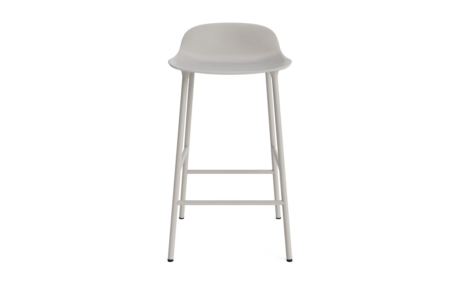Erleben Sie den Form Barstuhl 65 cm in warmem Grau und Stahl von Normann Copenhagen – ein stilvolles, ergonomisches Möbelstück für jeden Raum.