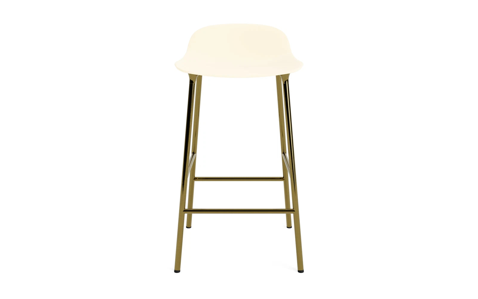 Erleben Sie den Form Barstuhl 65 cm in edlem Messing und Creme – ein zeitloses Designhighlight für Ihre Einrichtung, das Stil und Funktionalität vereint.
