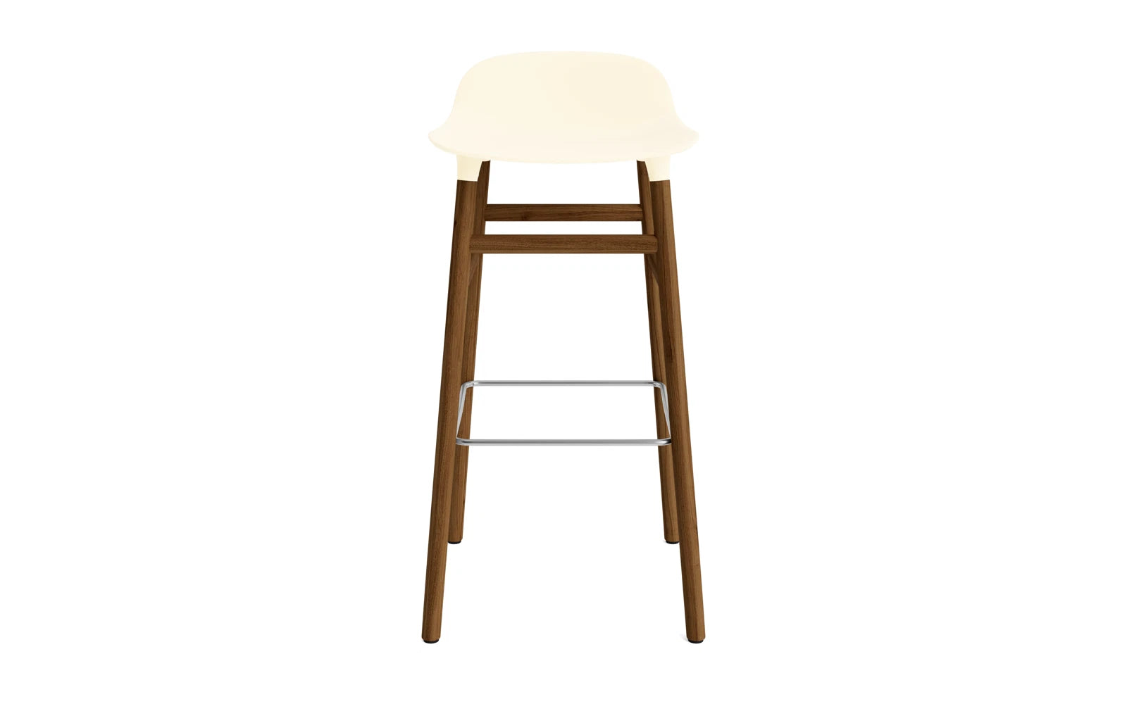 Erleben Sie den Form Barstuhl 75 cm in Creme/Walnuss von Normann Copenhagen – ein stilvolles Möbelstück, das modernes Design und höchsten Komfort vereint.