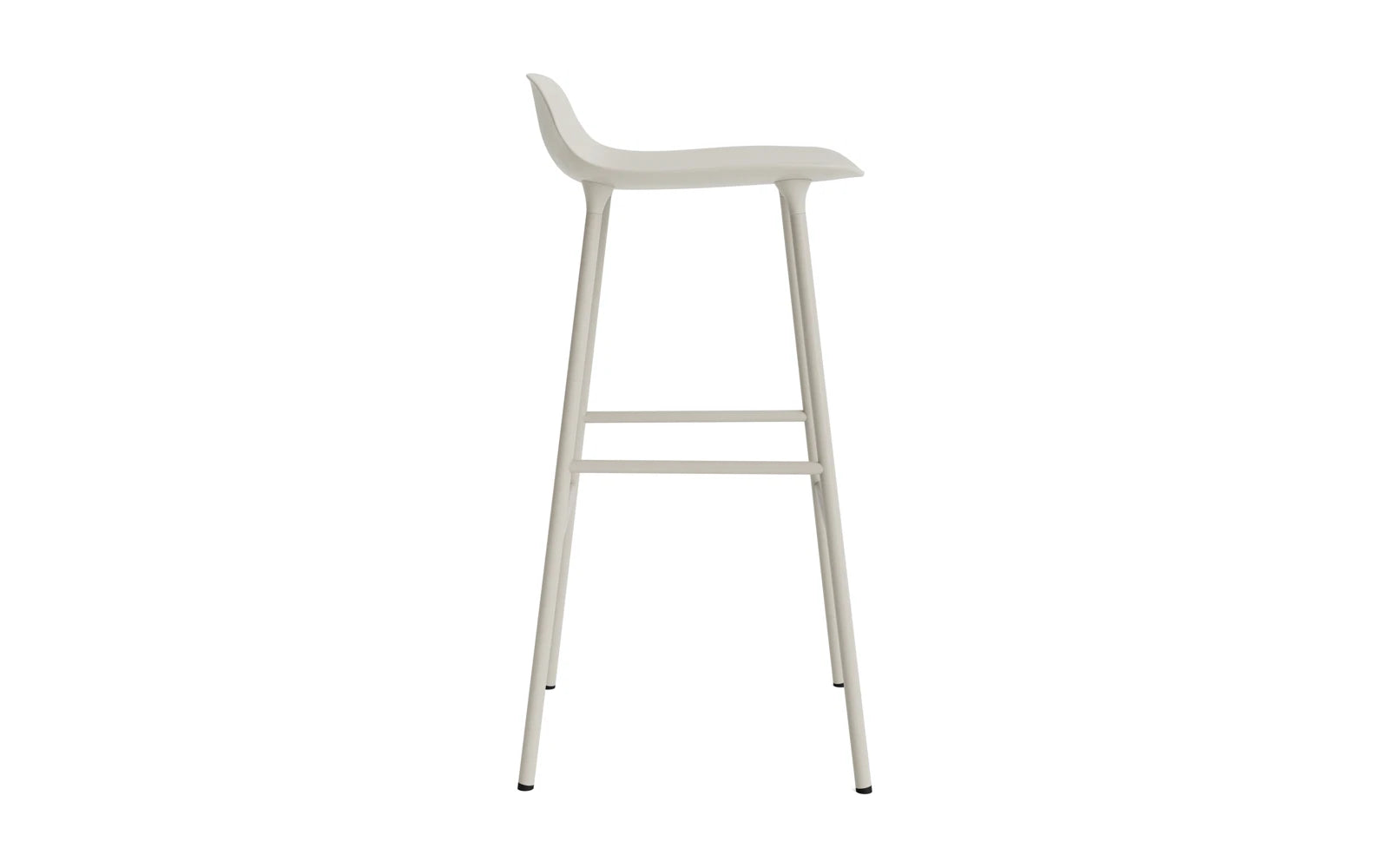 Entdecken Sie den Form Barstuhl 75 cm in stilvollem Hellgrau mit stabilem Stahlgestell von Normann Copenhagen – ideal für moderne Wohnräume und Bars.