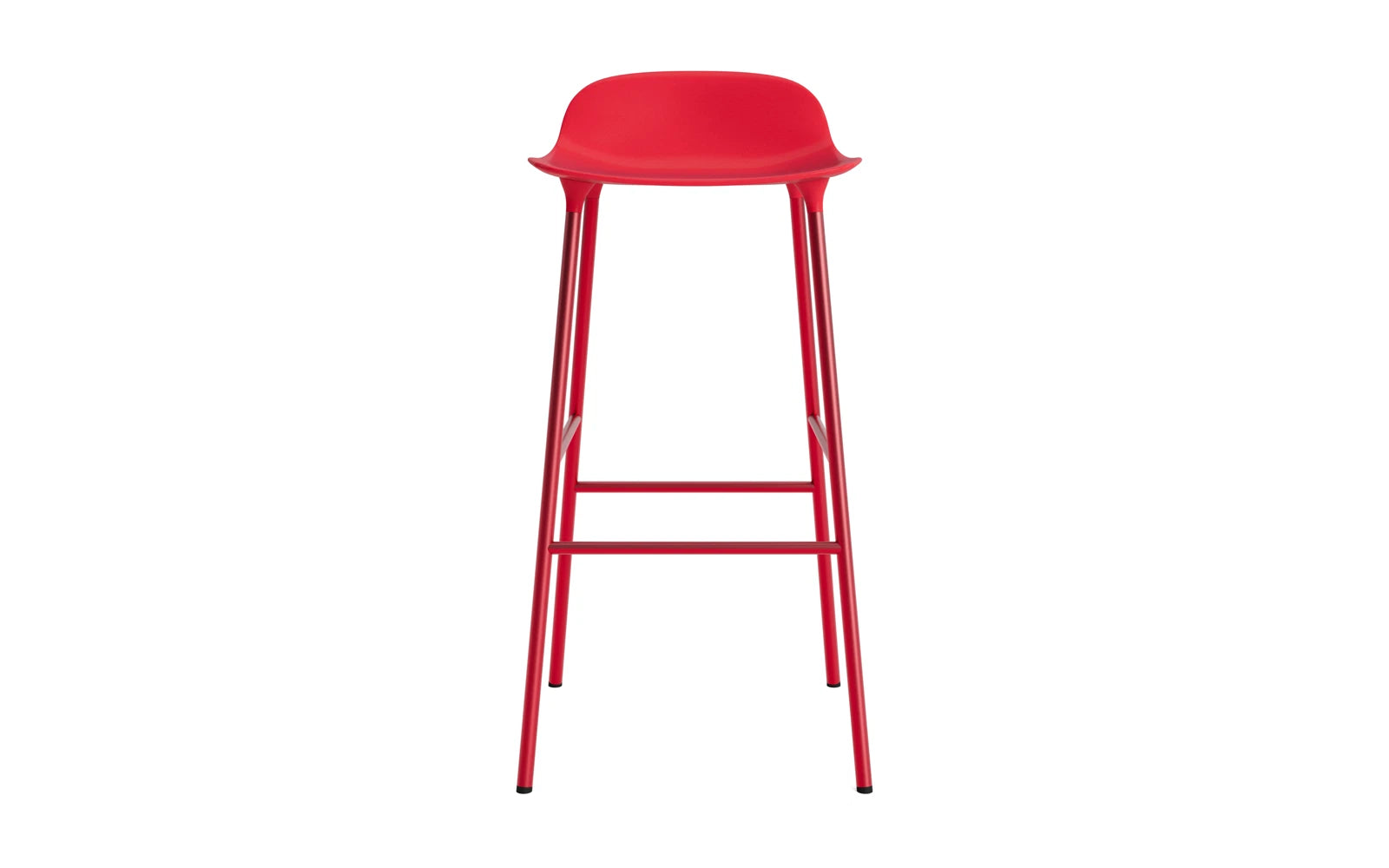 Erleben Sie den Form Barstuhl 75 cm in strahlendem Rot und robustem Stahl von Normann Copenhagen – ein stilvolles Möbelstück für jeden Raum!