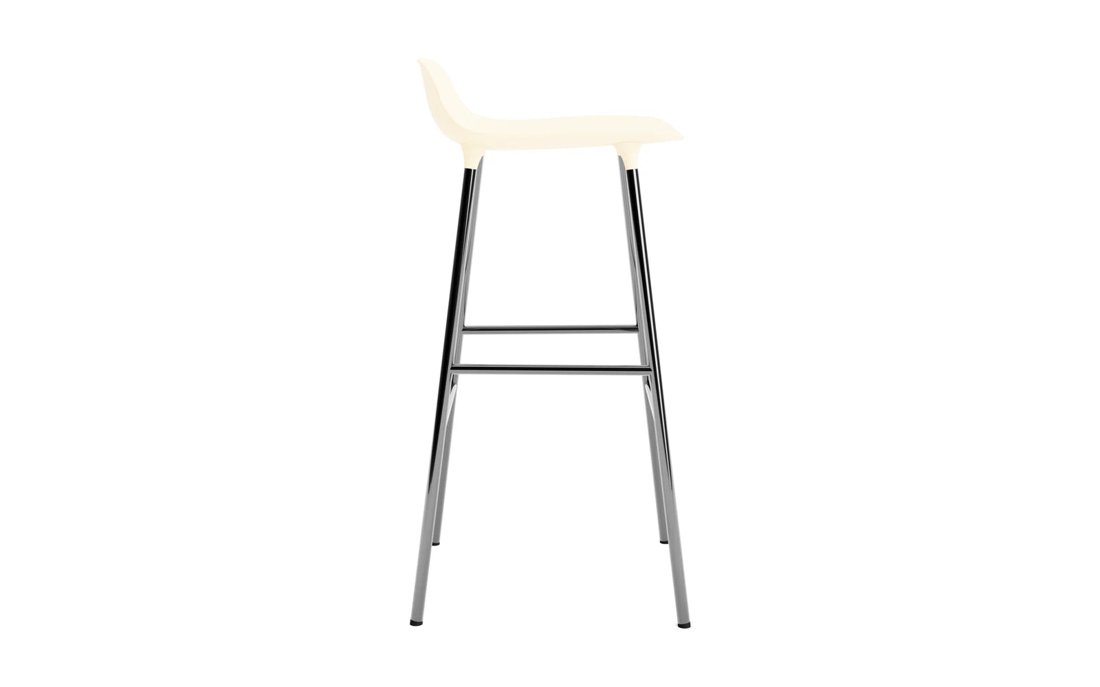 Entdecken Sie den Form Barstuhl 75 cm in Creme/Chrom von Normann Copenhagen – ein elegantes Möbelstück, das modernes Design und hohen Sitzkomfort vereint.